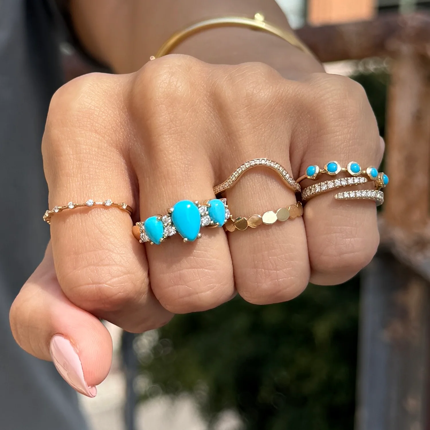 Three Stone Turquoise & Diamond Ring - Image 11