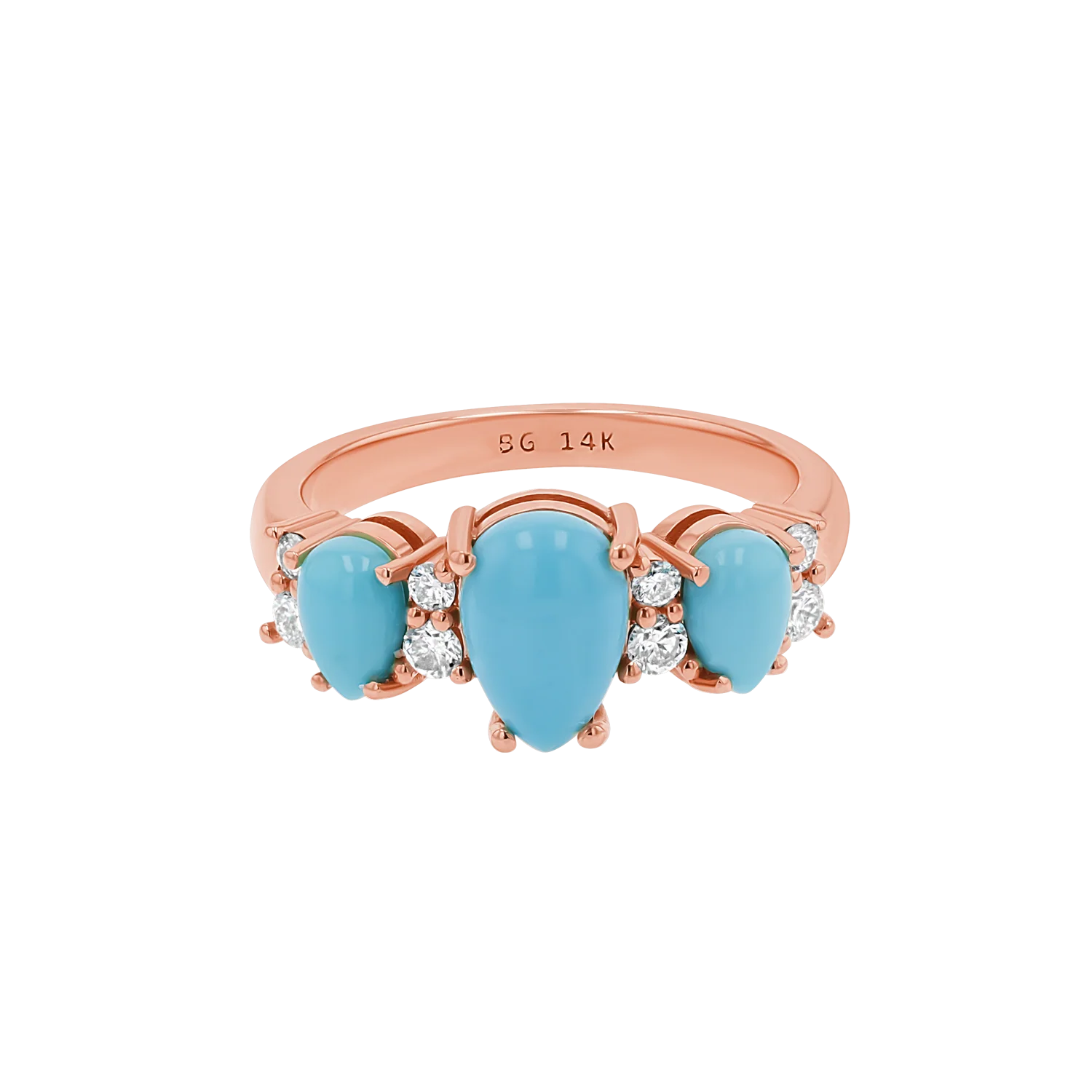 Three Stone Turquoise & Diamond Ring - Image 6