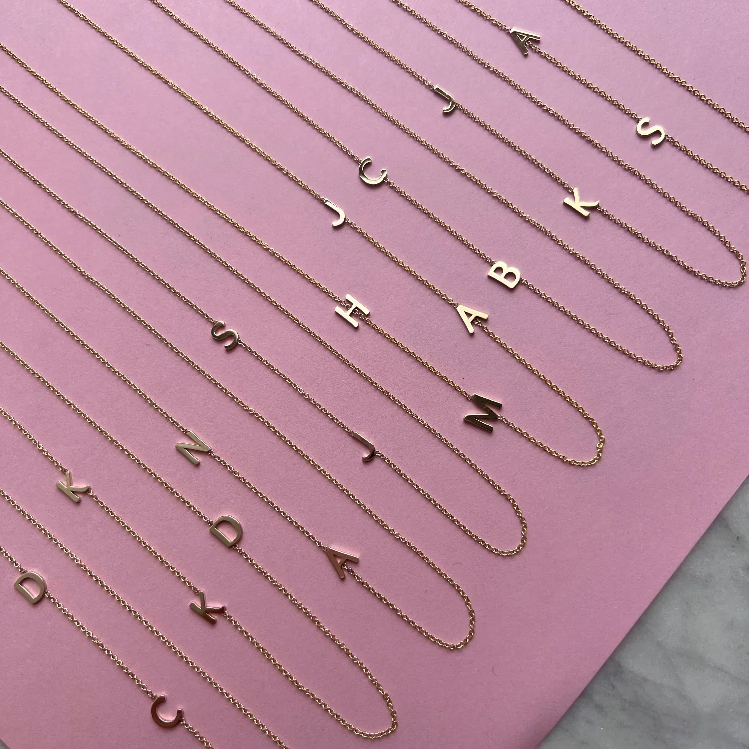 14K Gold Asymmetrical Multi Initial Necklace - Image 8