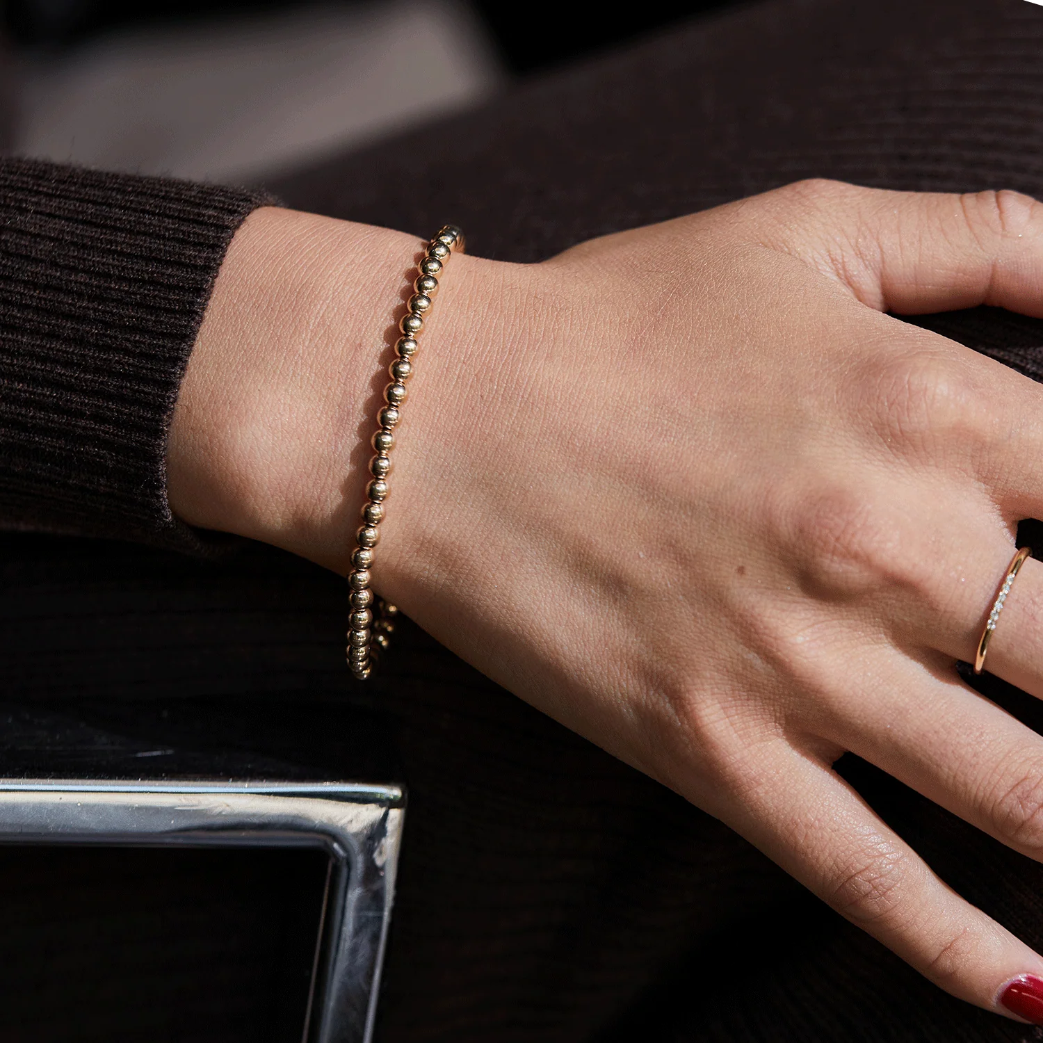 14K Gold 4mm Ball Bead Bracelet - Image 4