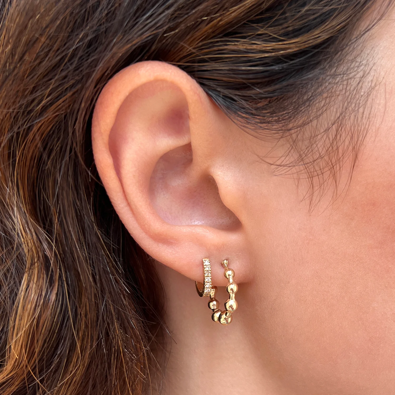 Bead Ball Hoop Earrings - Image 2