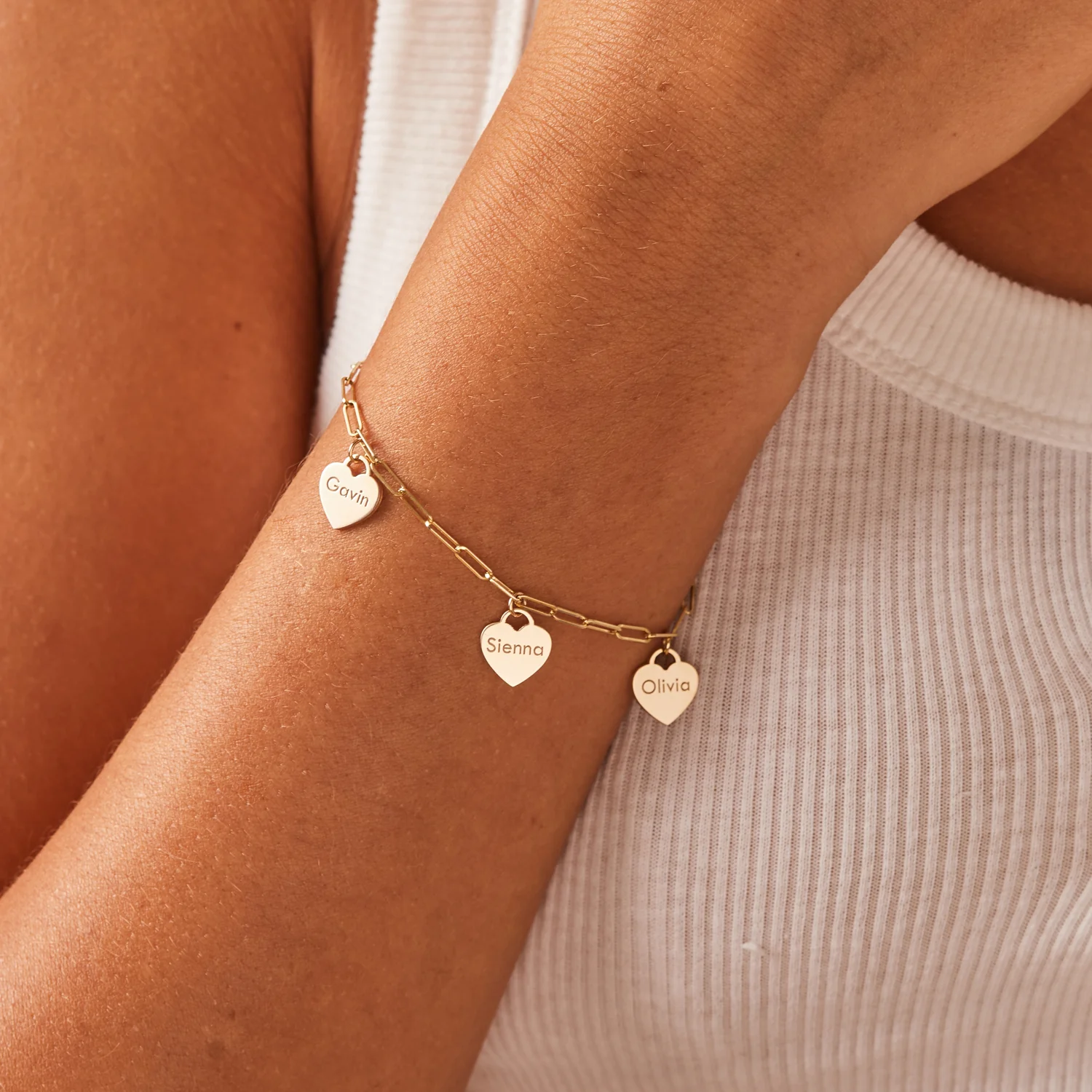 Custom Name Drop Heart Charm Bracelet - Image 5