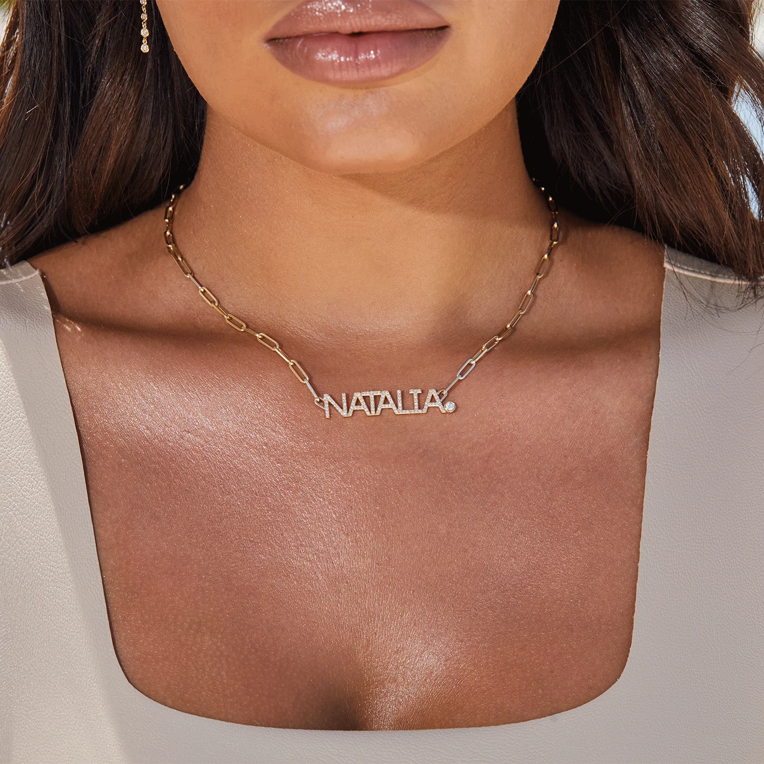 Custom Paper Clip Diamond Name Necklace - Image 5