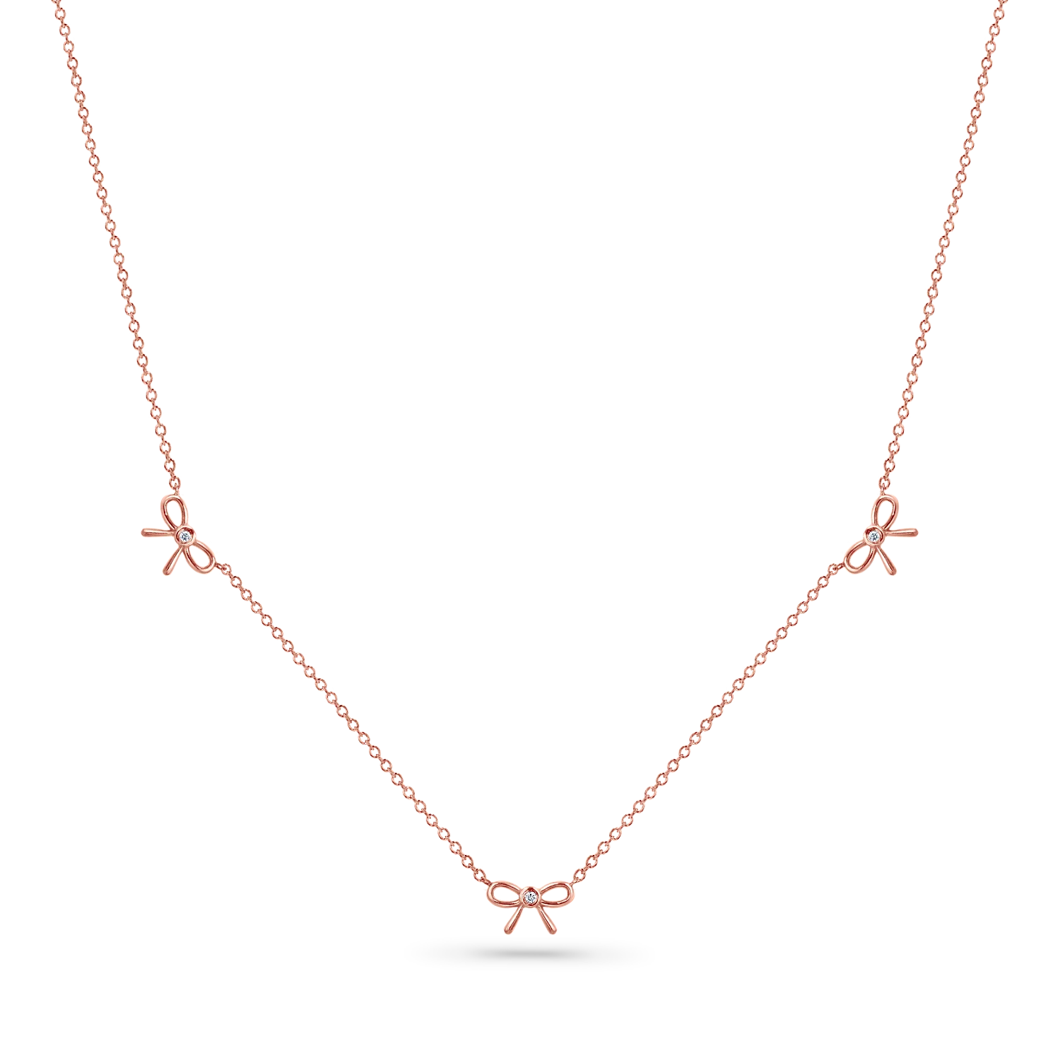 Dainty Diamond Three Bow Necklace - Image 2
