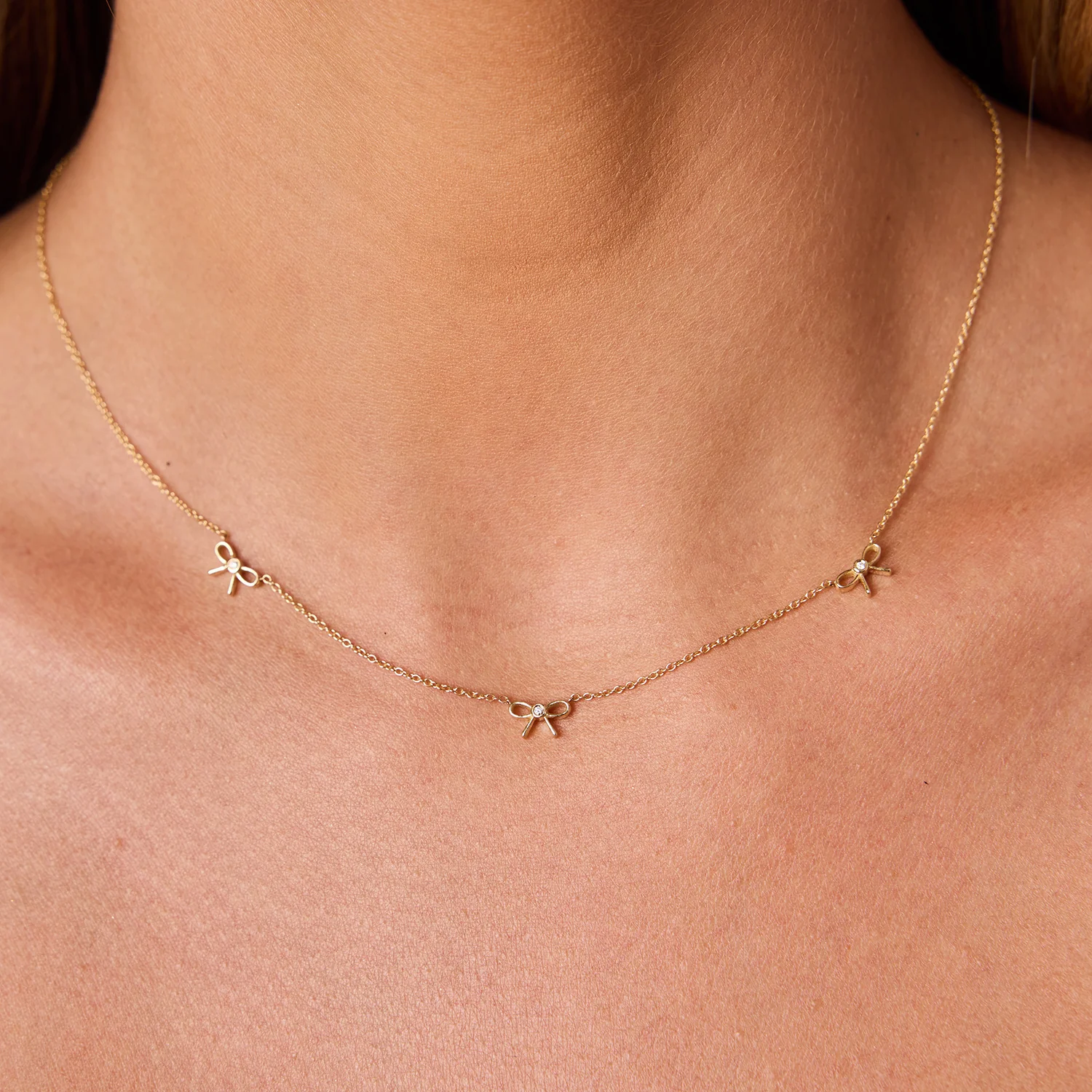 Dainty Diamond Three Bow Necklace - Image 7