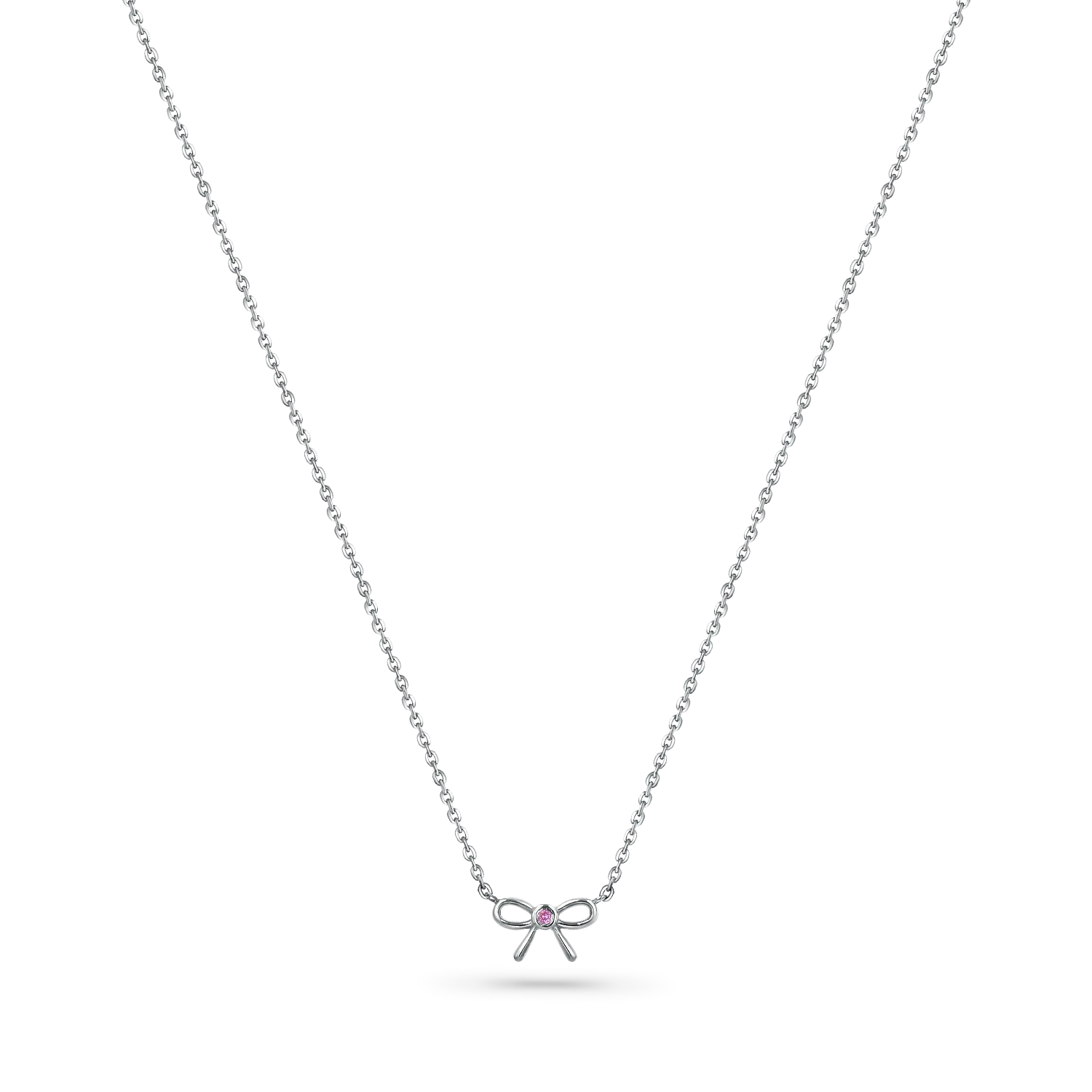 Dainty Pink Sapphire Bow Necklace - Image 2