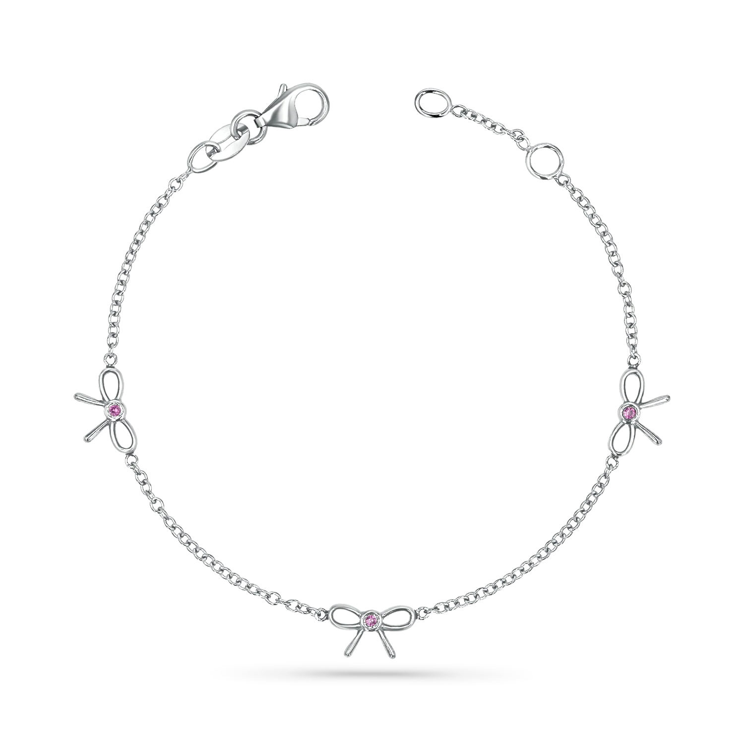 Dainty Pink Sapphire Three Bow Bracelet - Image 2