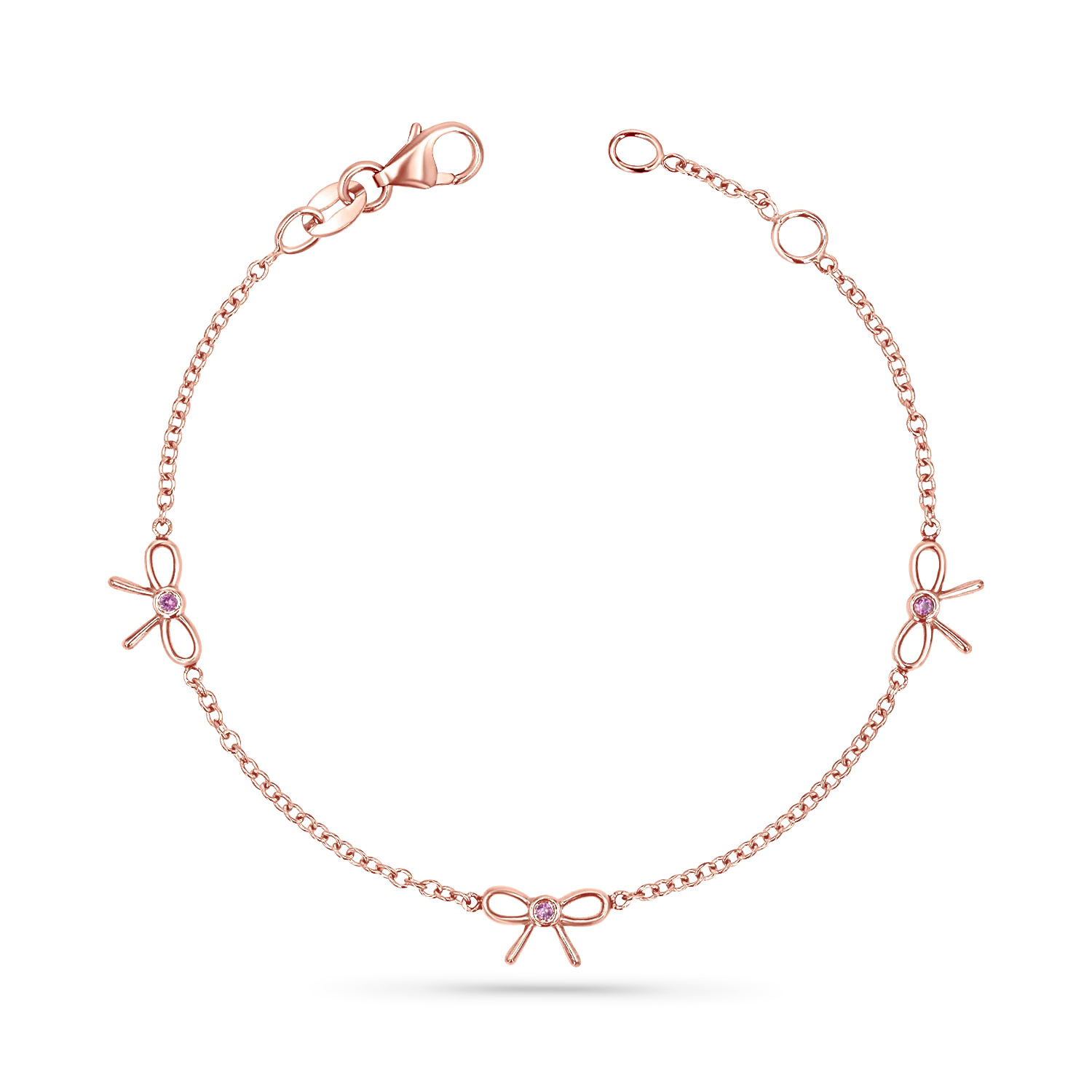 Dainty Pink Sapphire Three Bow Bracelet - Image 3