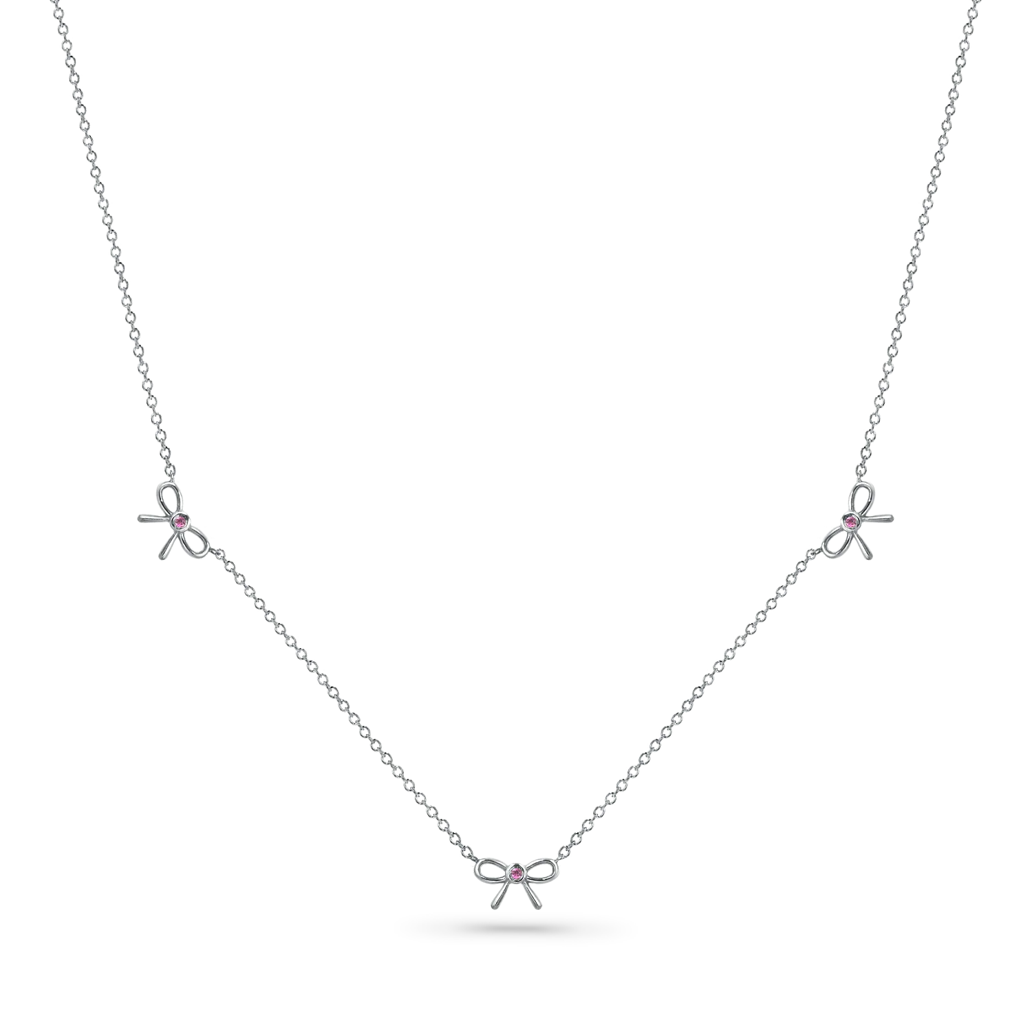 Dainty Pink Sapphire Three Bow Necklace - Image 2