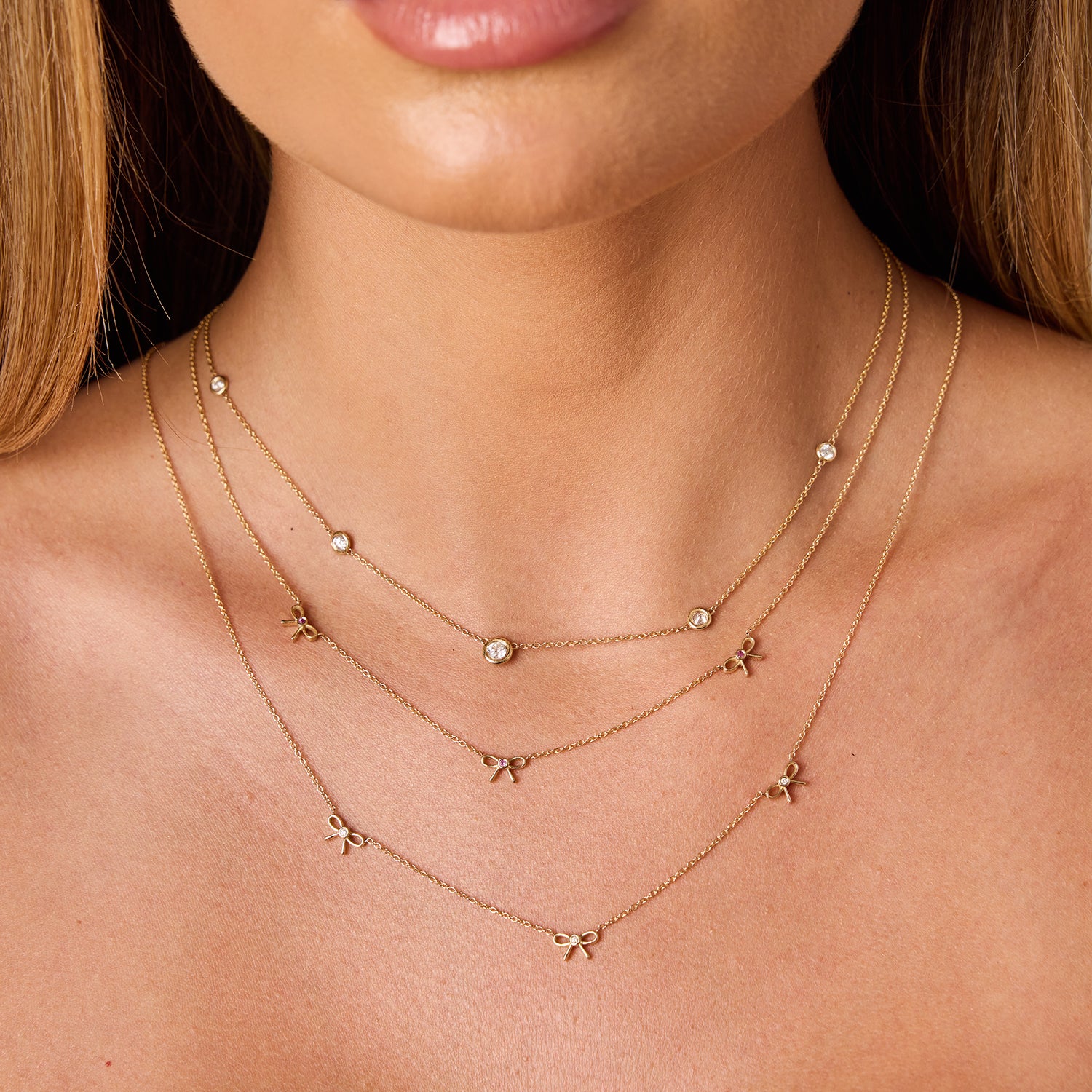 Dainty Pink Sapphire Three Bow Necklace - Image 5