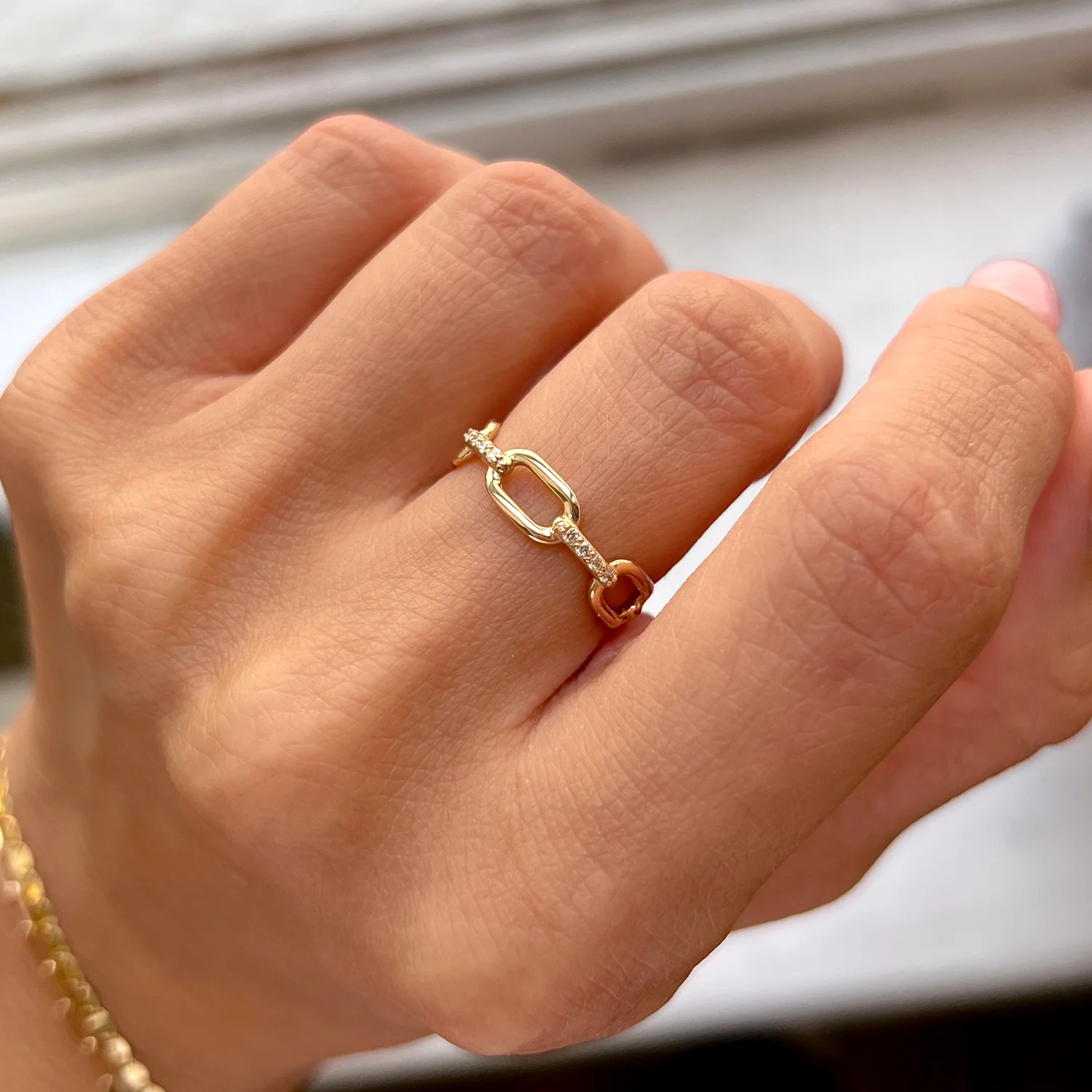 Diamond Bar Paper Clip Link Ring - Image 5