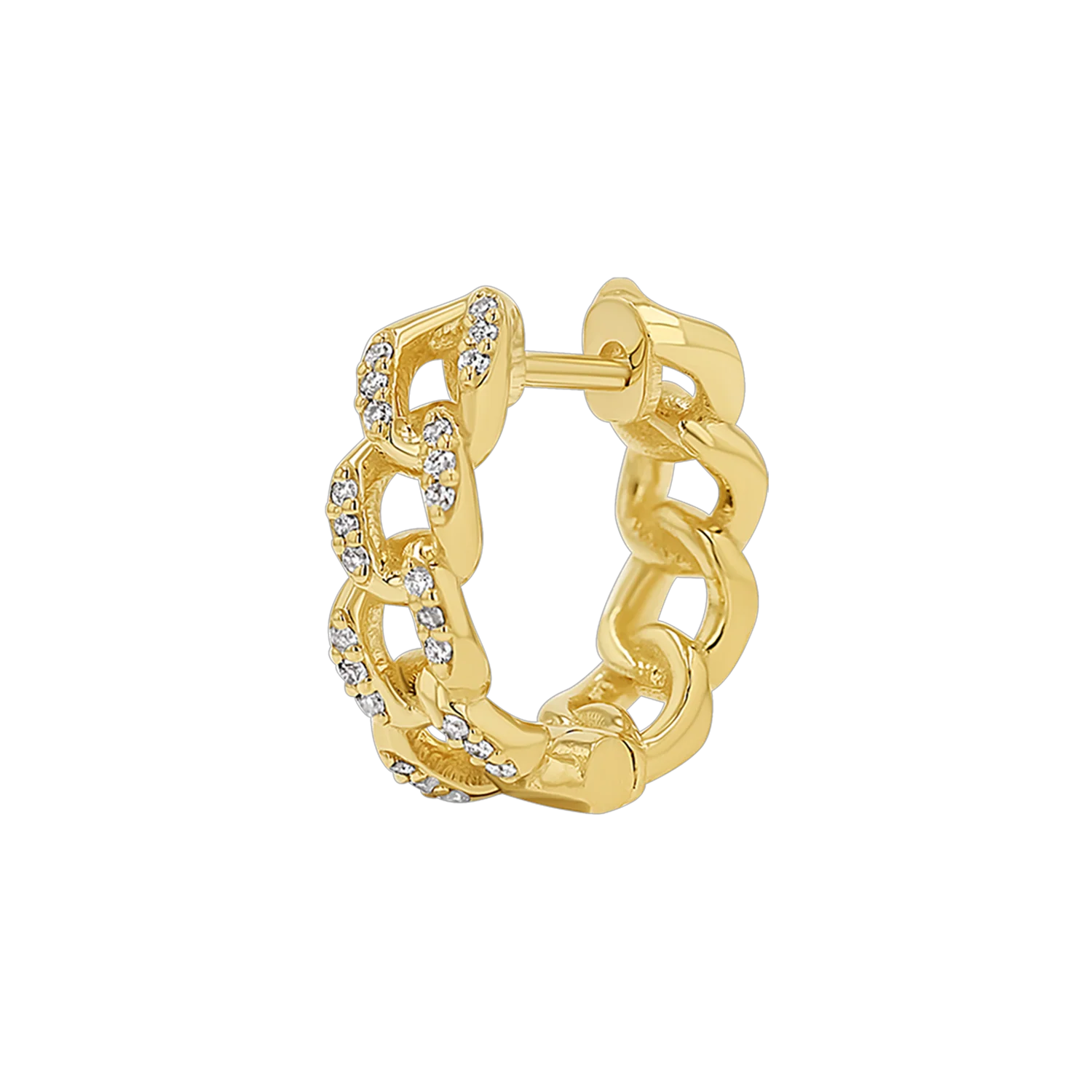 Diamond Cuban Link Huggies Hoop Earrings - Image 4