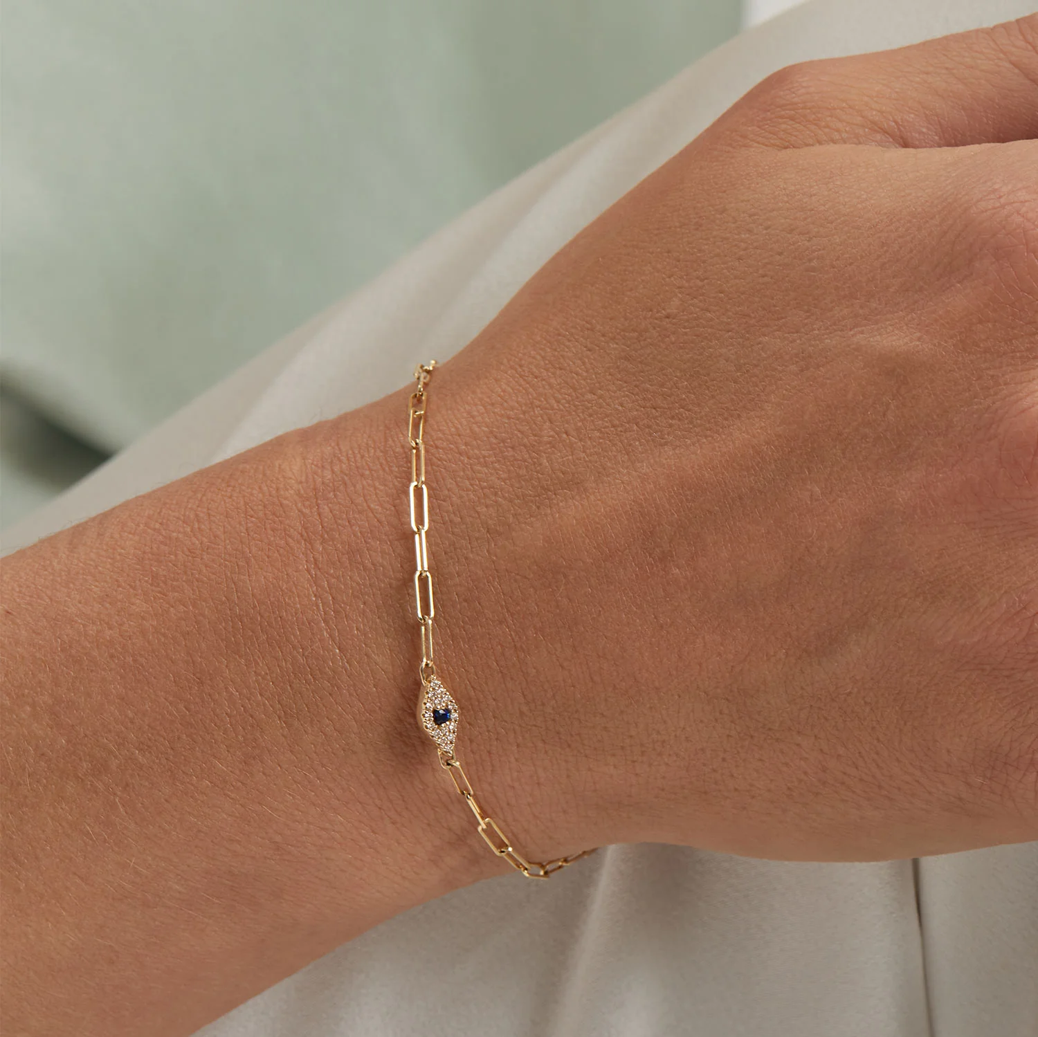 Diamond Evil Eye Paper Clip Bracelet - Image 4