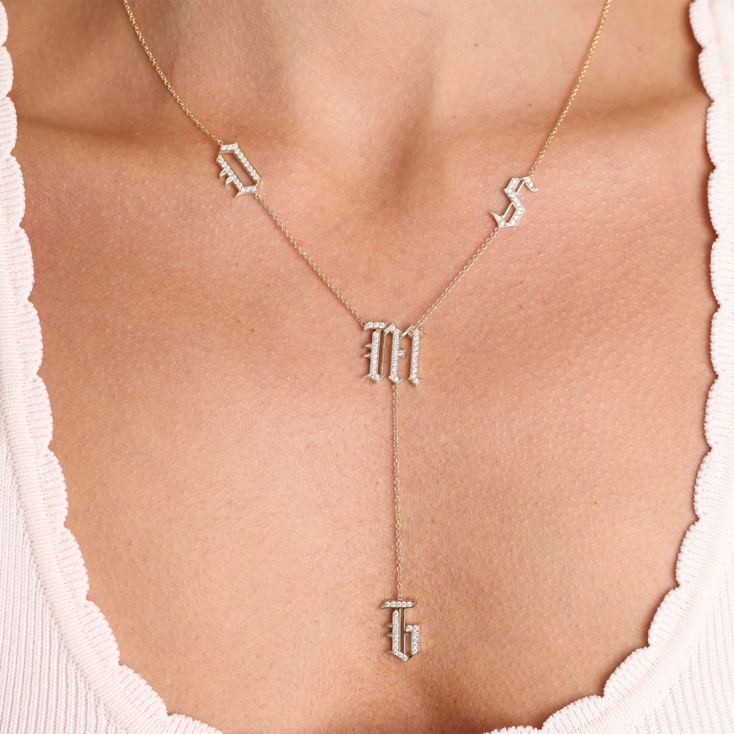 Diamond Old English Letter Drop Necklace - Image 15