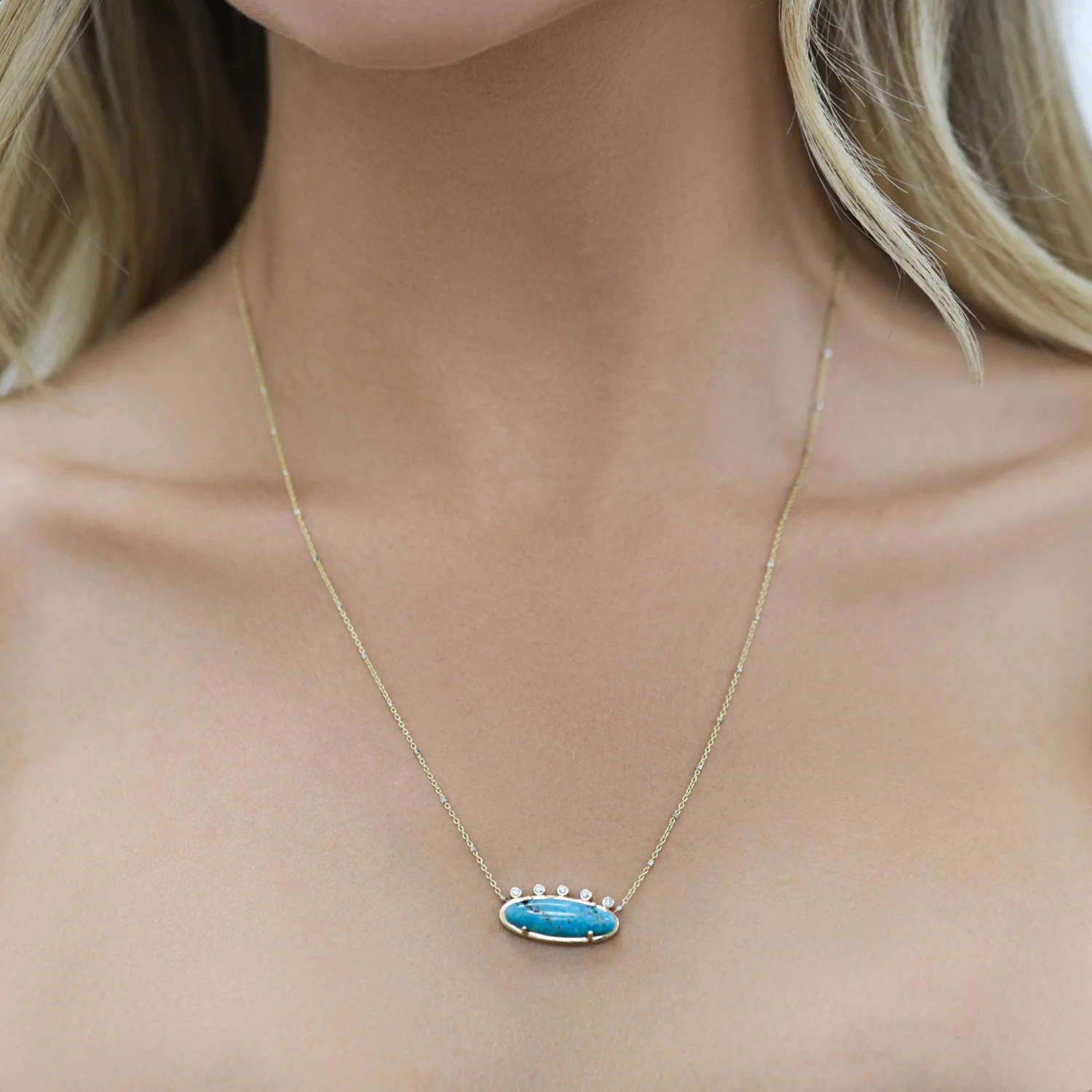 Diamond Oval Turquoise Necklace - Image 4