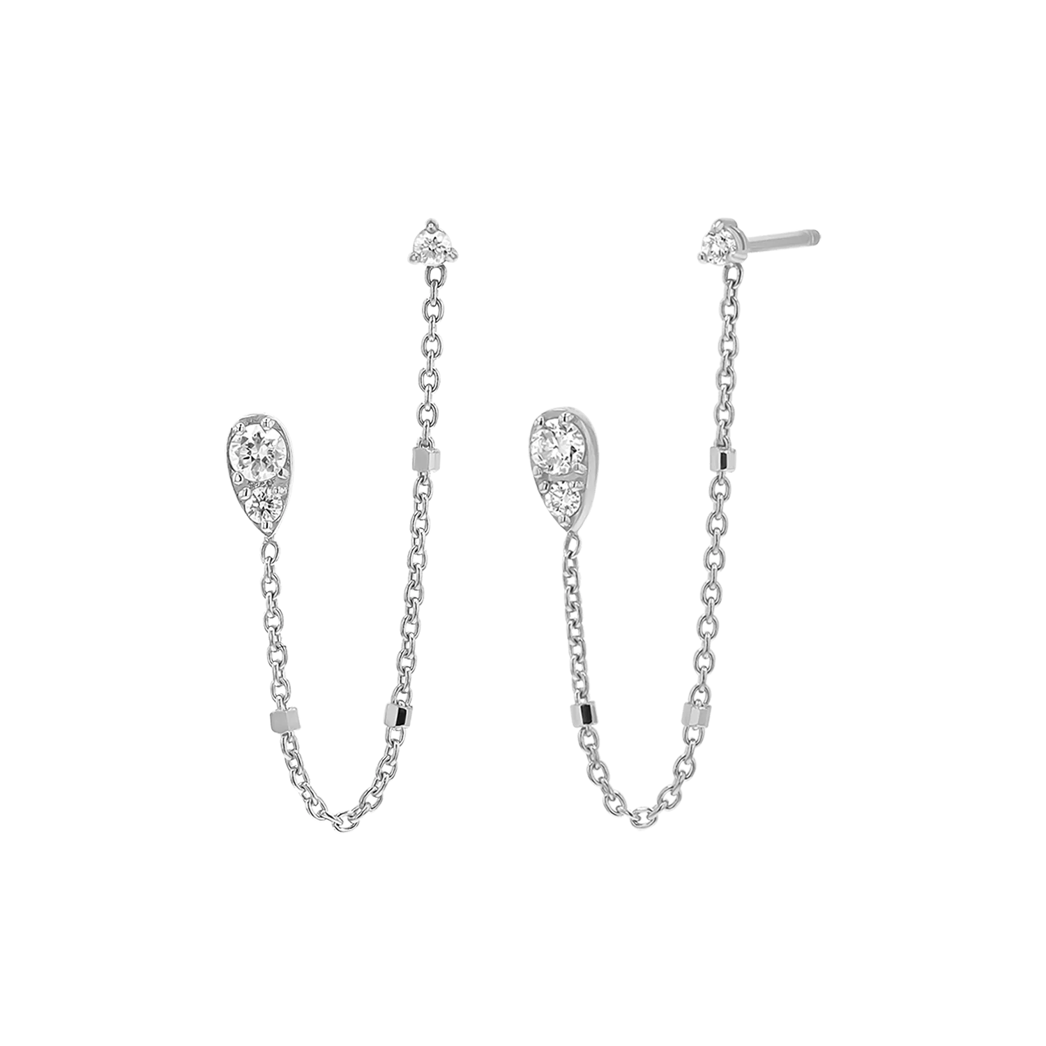 Diamond Pear Chain Duo Stud Earrings - Image 2
