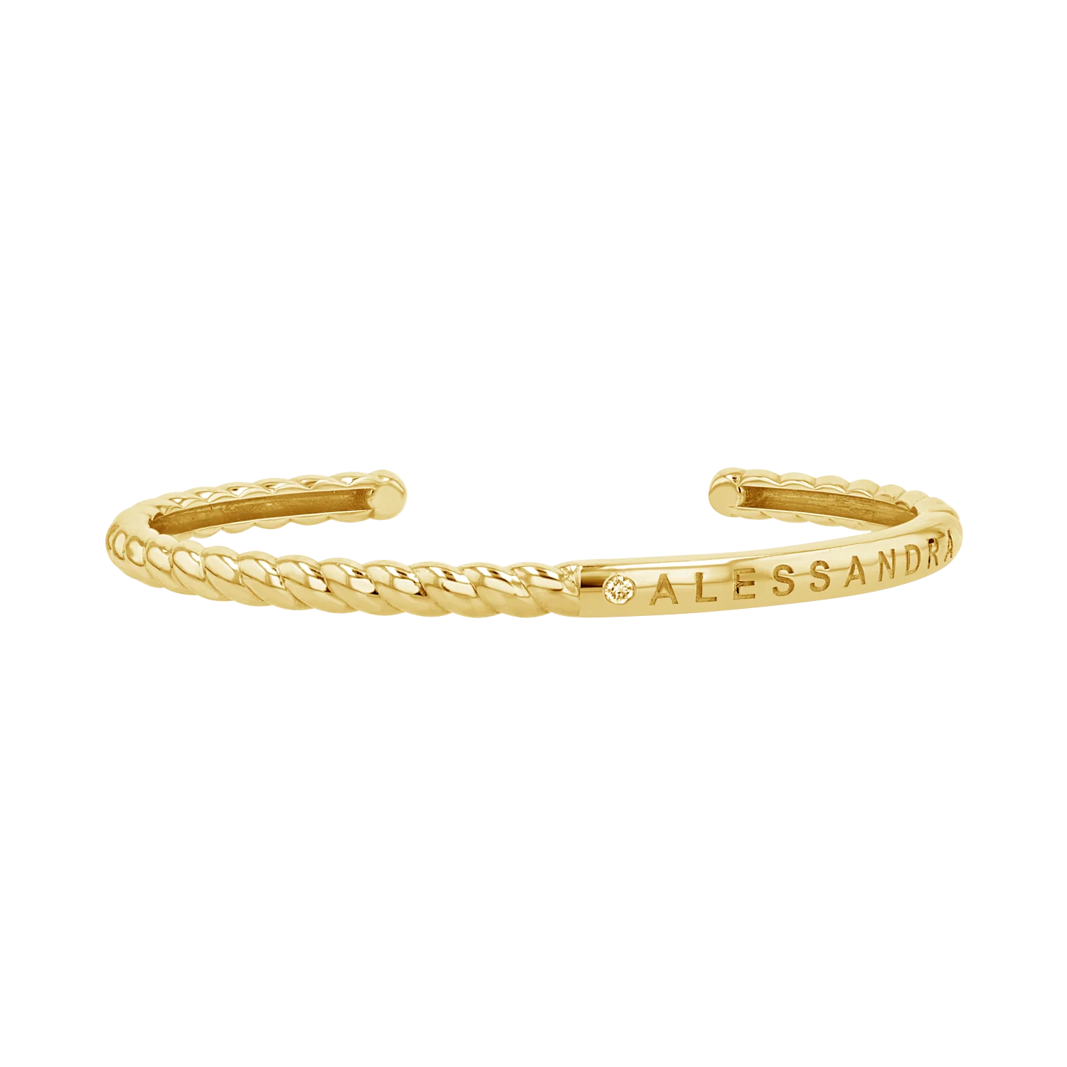 Diamond Solitaire Engravable Twist Name Cuff - Image 4