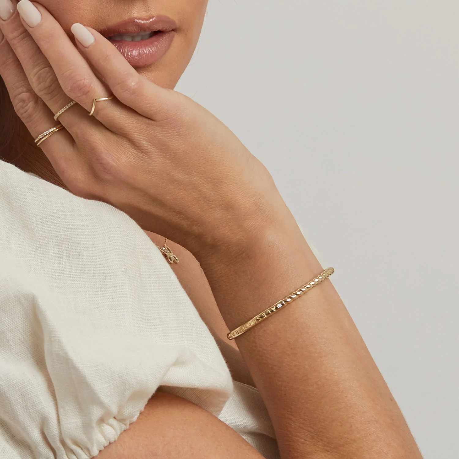 Diamond Solitaire Engravable Twist Name Cuff - Image 8