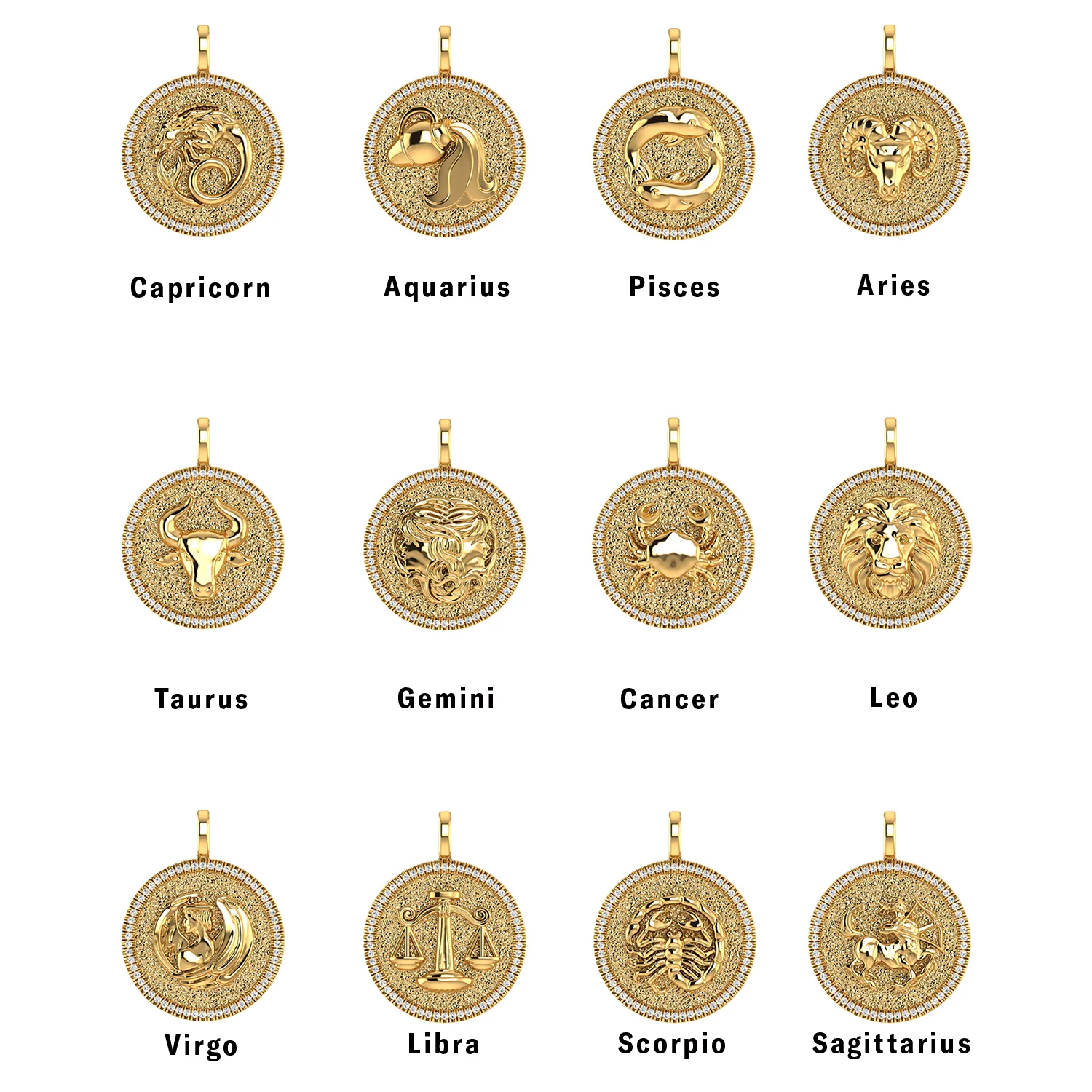 Diamond Zodiac Coin Medallion Necklace - Image 35