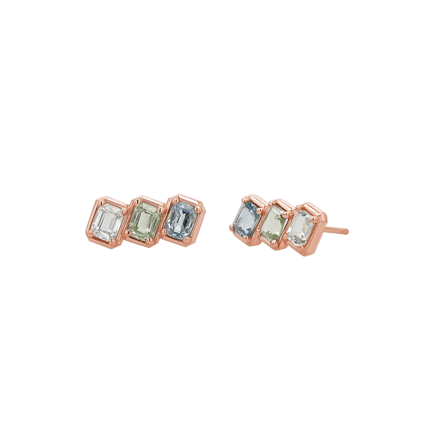 Emerald Cut Blue Ombré Trio Sapphire Earrings - Image 3