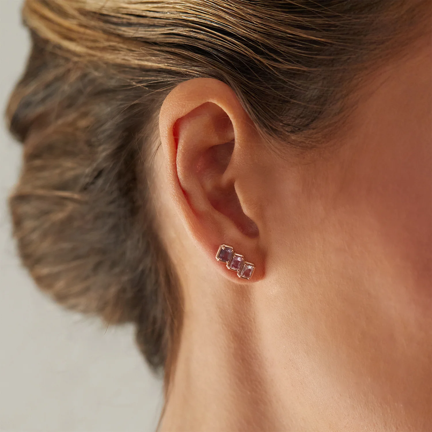 Emerald Cut Blue Ombré Trio Sapphire Earrings - Image 4