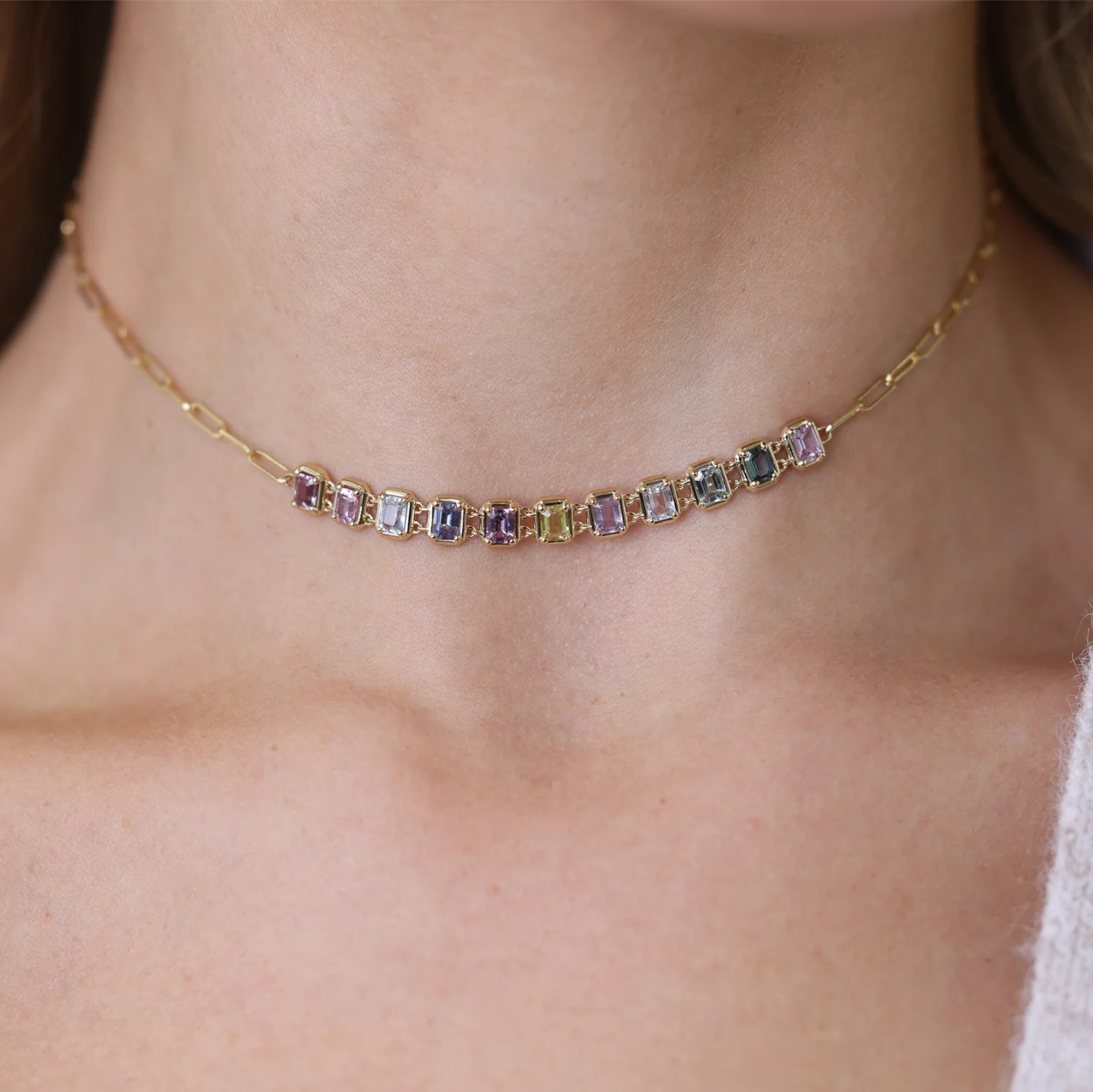 Emerald Cut Sapphire Choker Necklace - Image 6