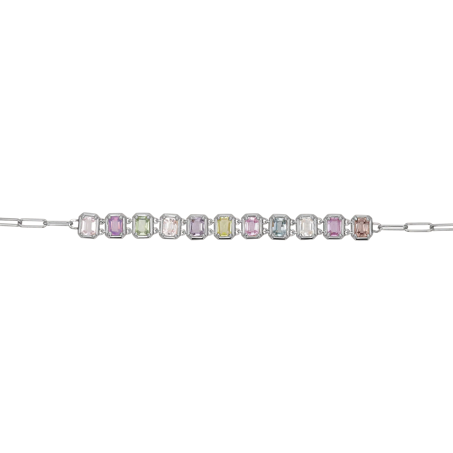 Emerald Cut Sapphire Paperclip Chain Bracelet - Image 2