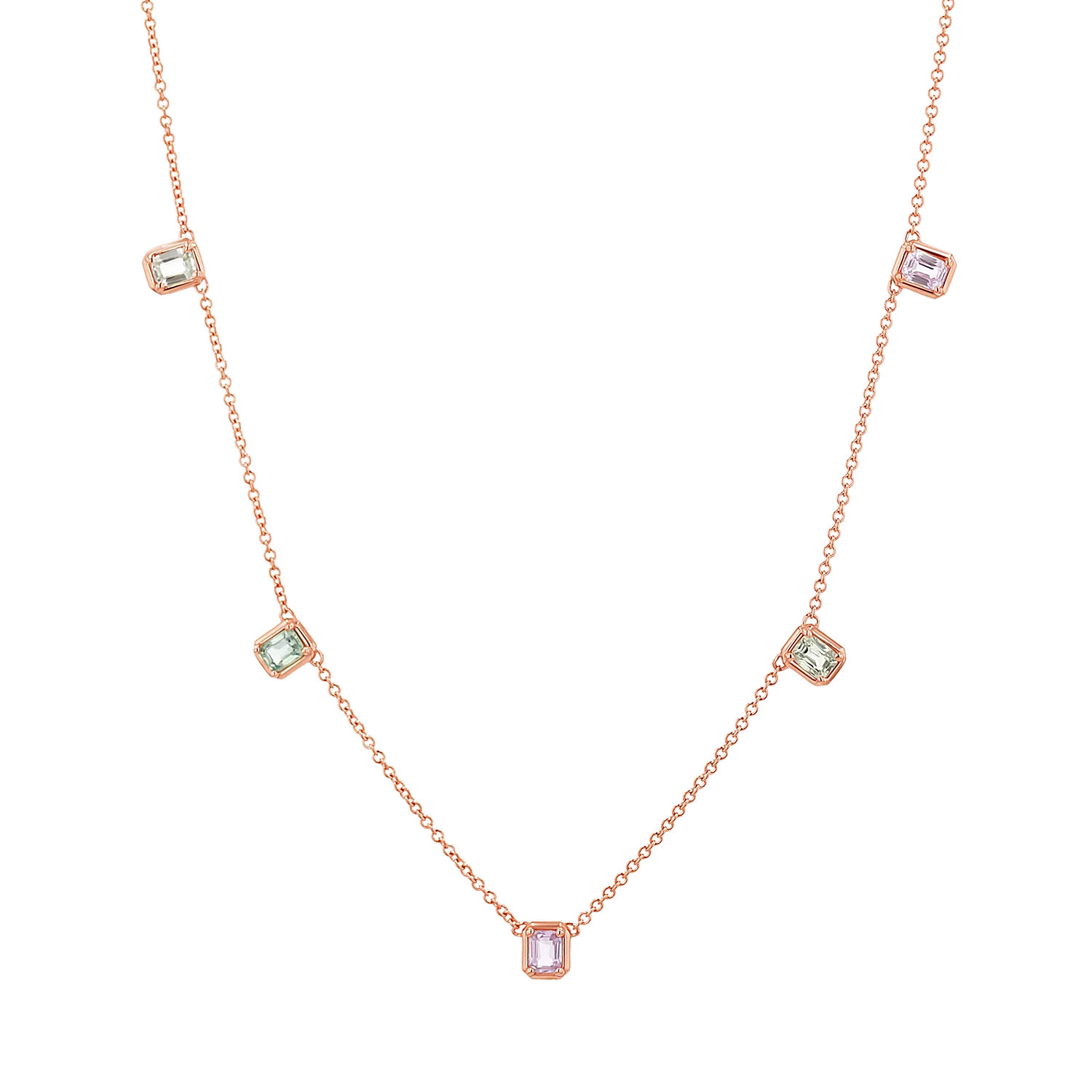 Emerald Cut Sapphire Station Necklace - Image 3