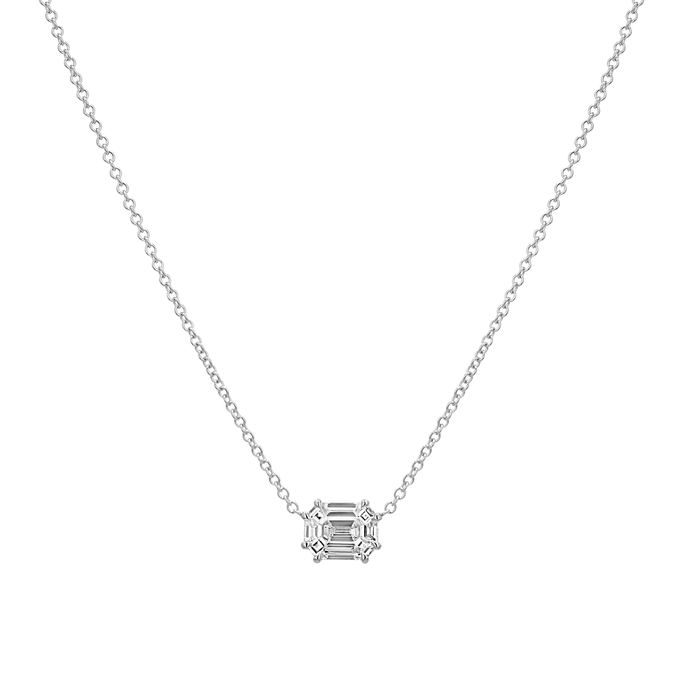 Emerald Shape Illusion Set Diamond Necklace - Image 2