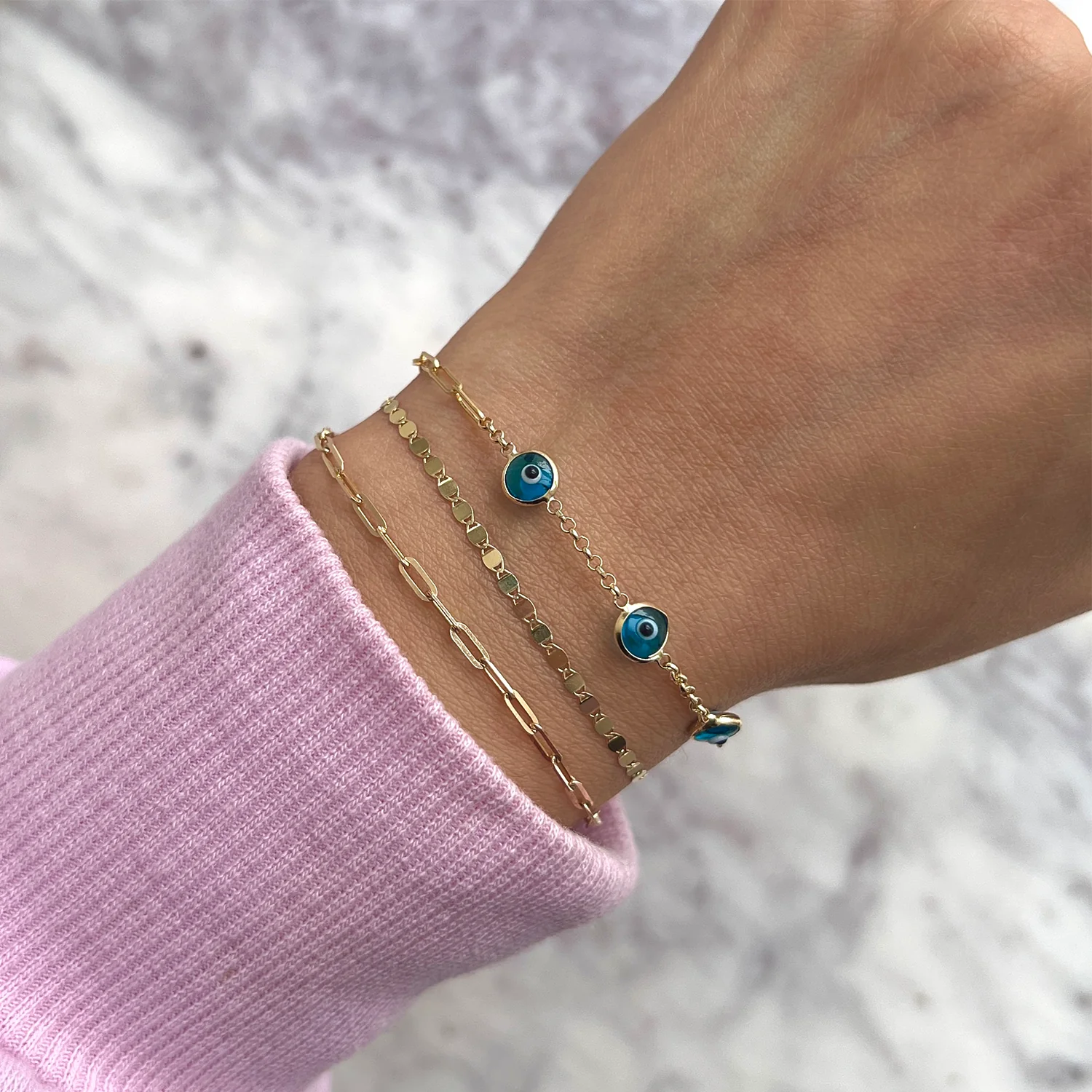 Enamel Evil Eye Paper Clip Bracelet - Image 3