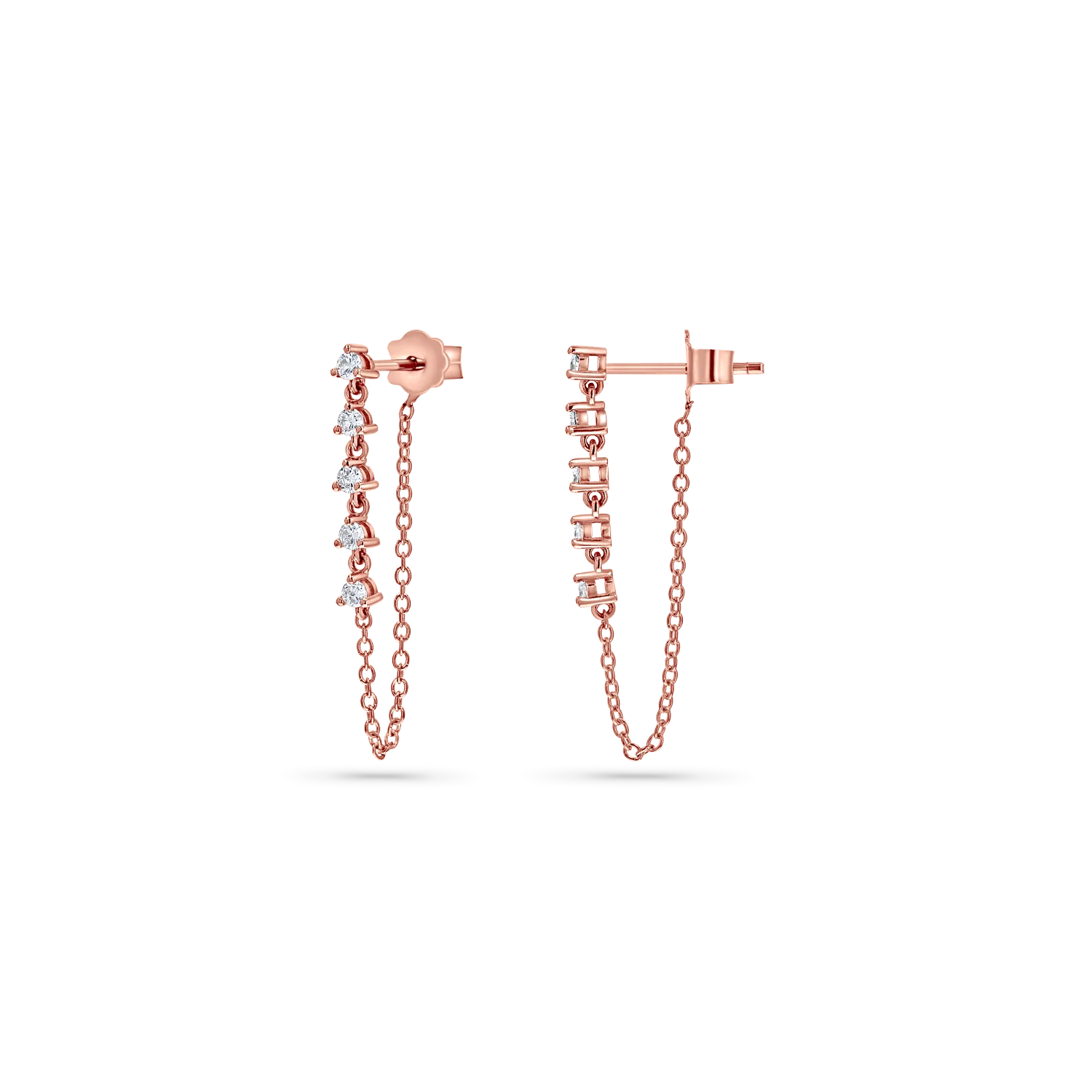 Five Diamond Chain Drop Earrings - Image 3