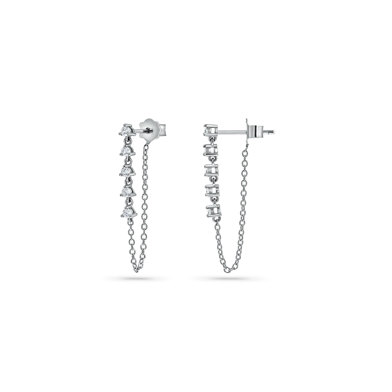 Five Diamond Chain Drop Earrings - Image 5