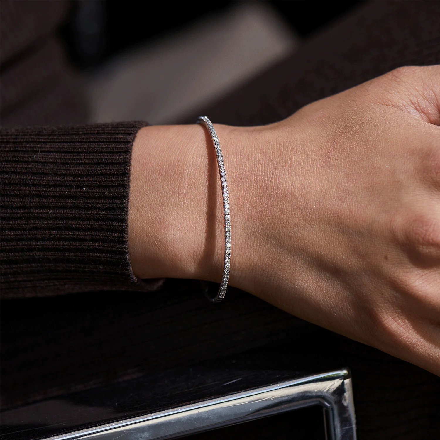 Flexible Diamond Tennis Bangle Bracelet - Image 6