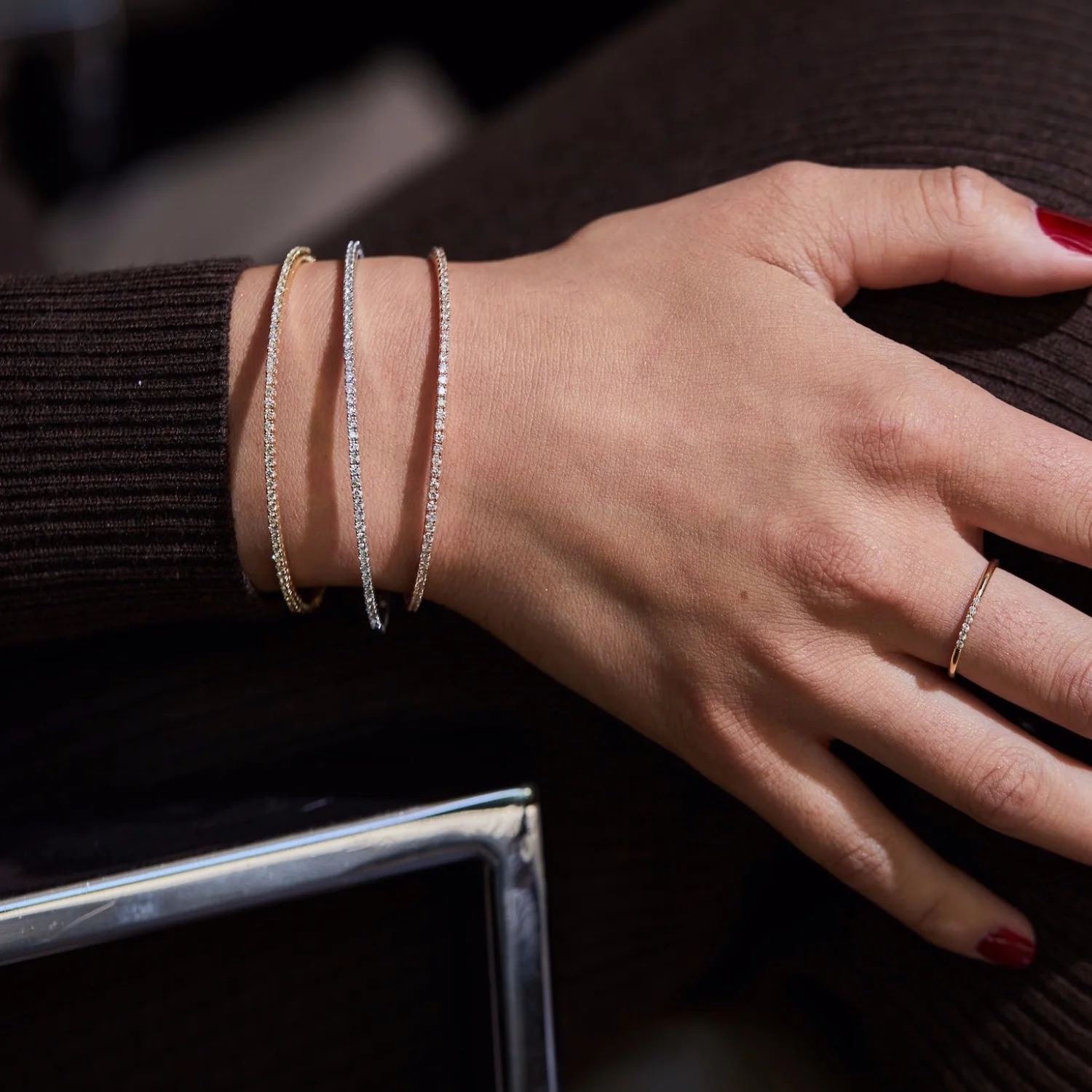 Flexible Diamond Tennis Bangle Bracelet - Image 8