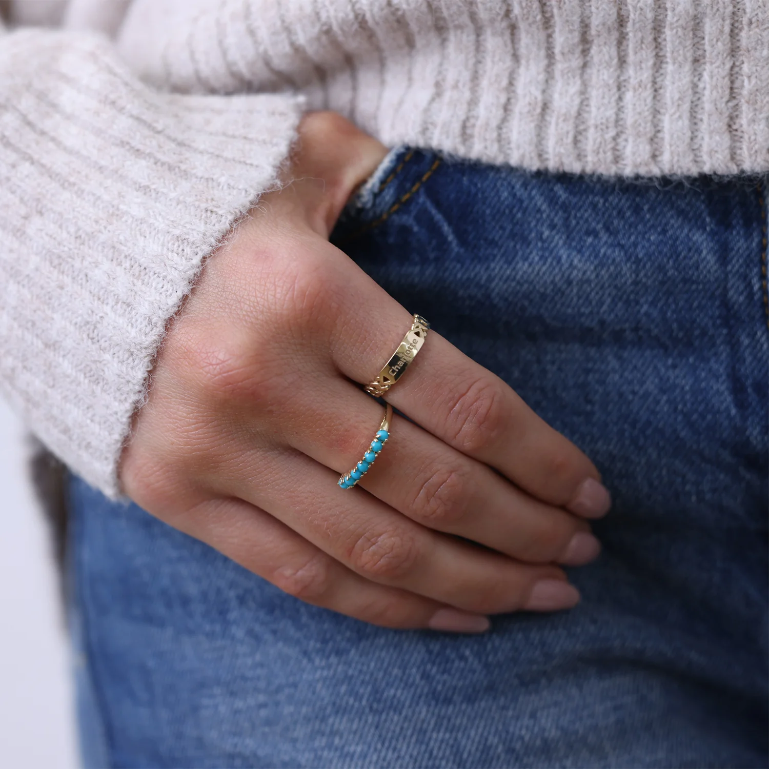 Genuine Turquoise Half Eternity Band - Image 6