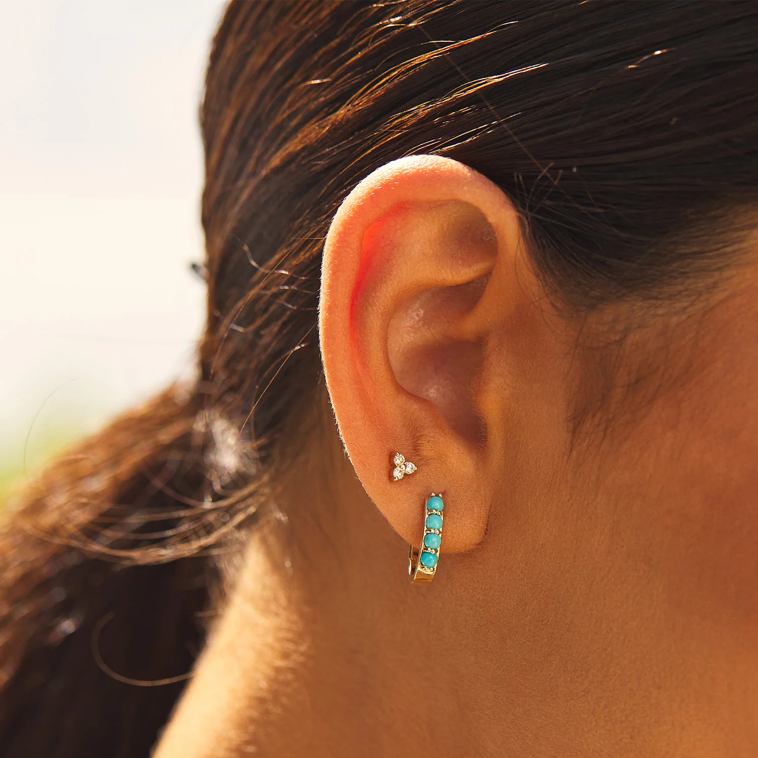 Genuine Turquoise Paper Clip Huggie Hoops - Image 7