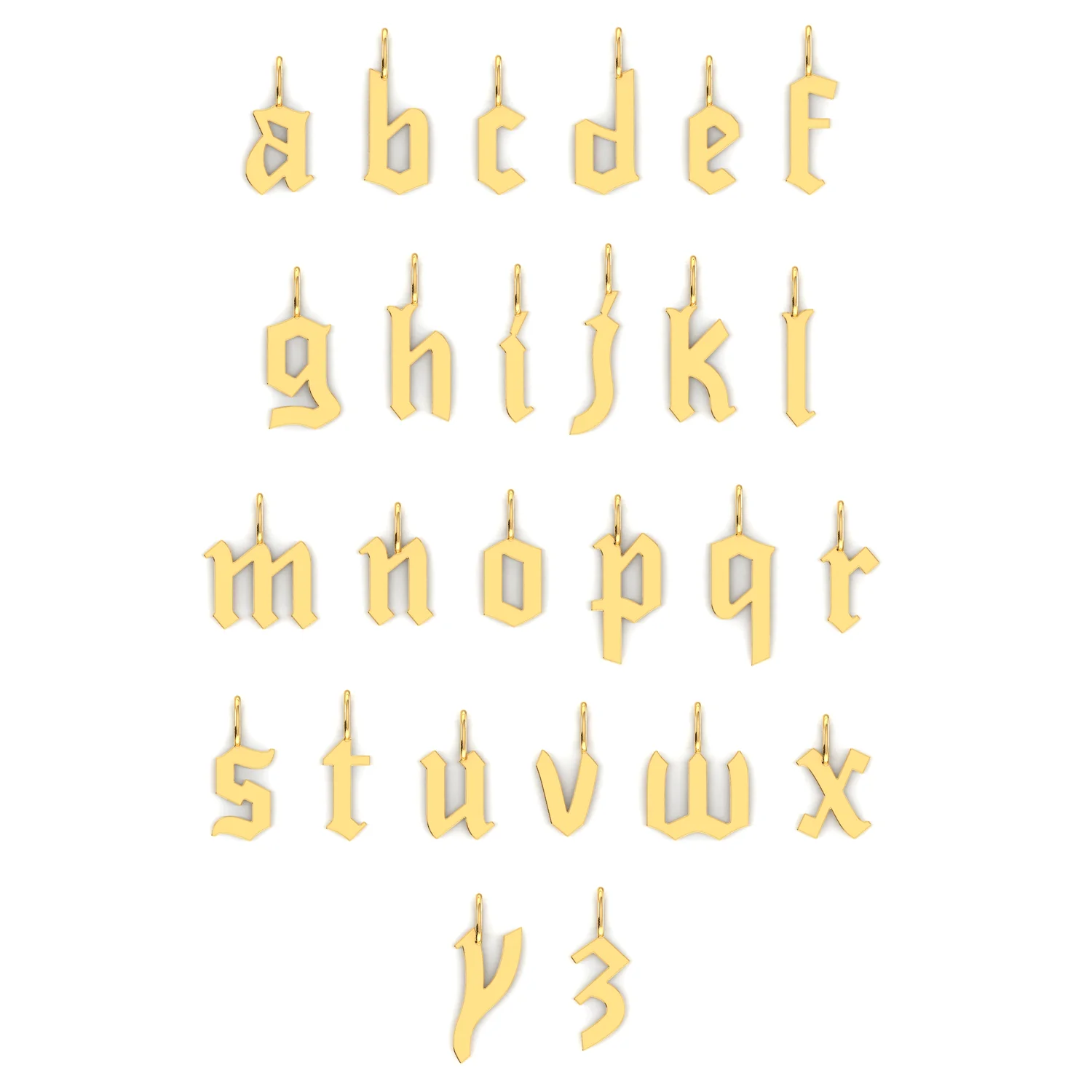 Gothic Old English Solid Initial Letter Charm - Image 5