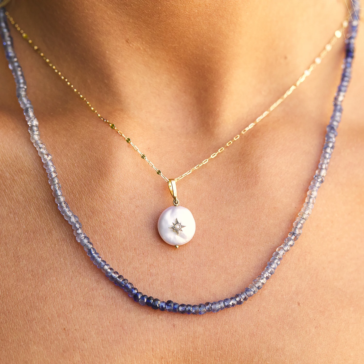 Gradient Blue Sapphire Beaded Necklace - Image 4