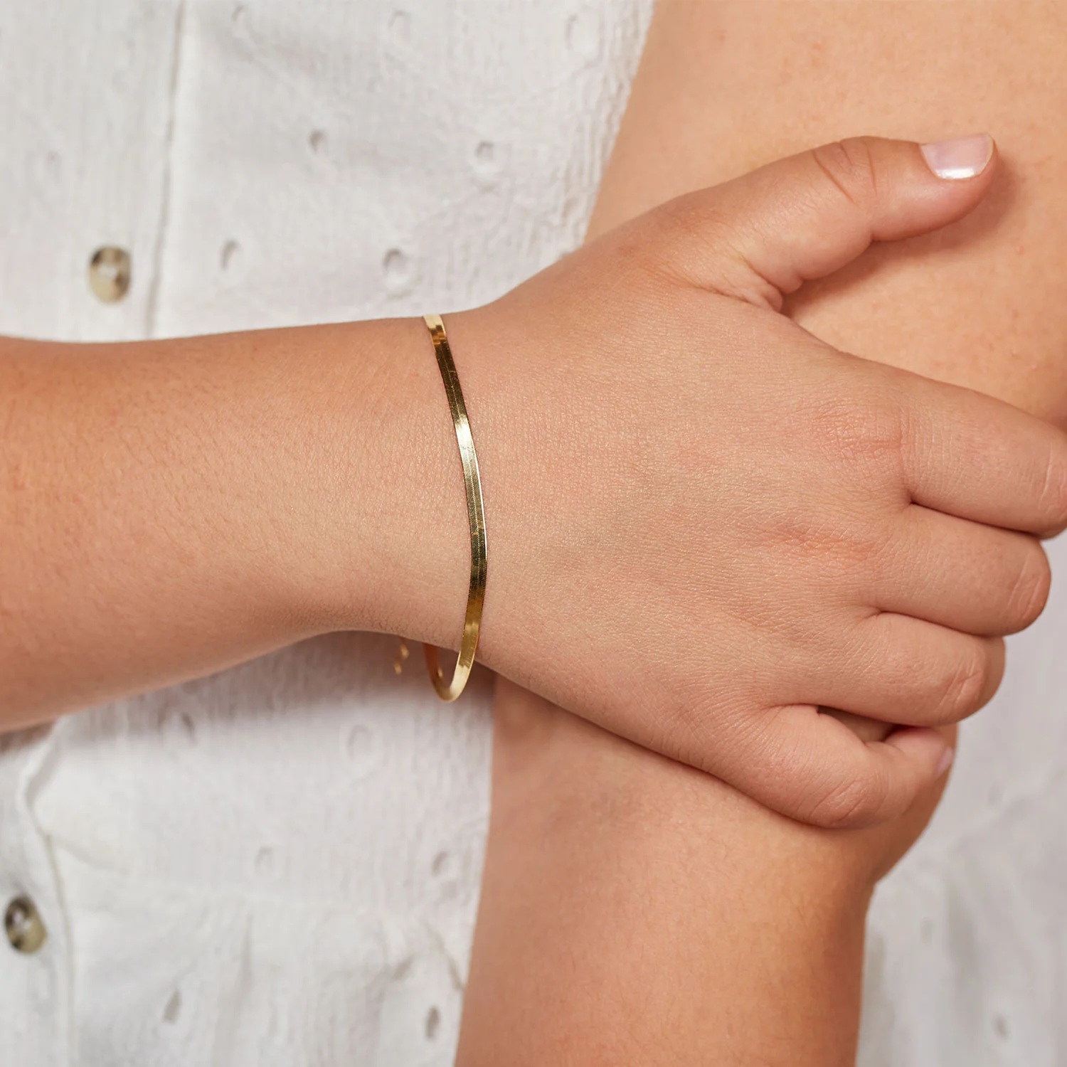 14K Gold Kids Thin Herringbone Bracelet - Image 3