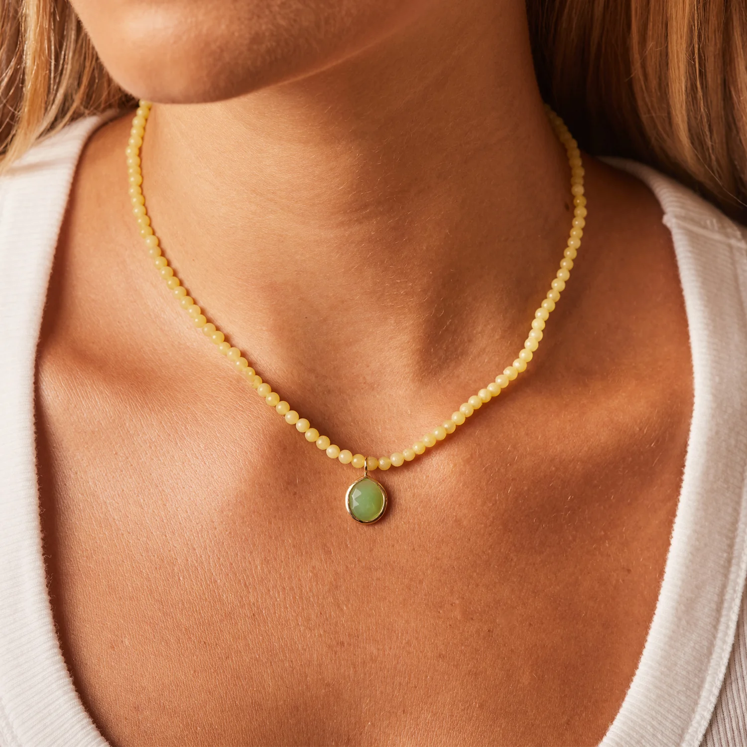 Lemon Jade Gemstone Drop Necklace - Image 3