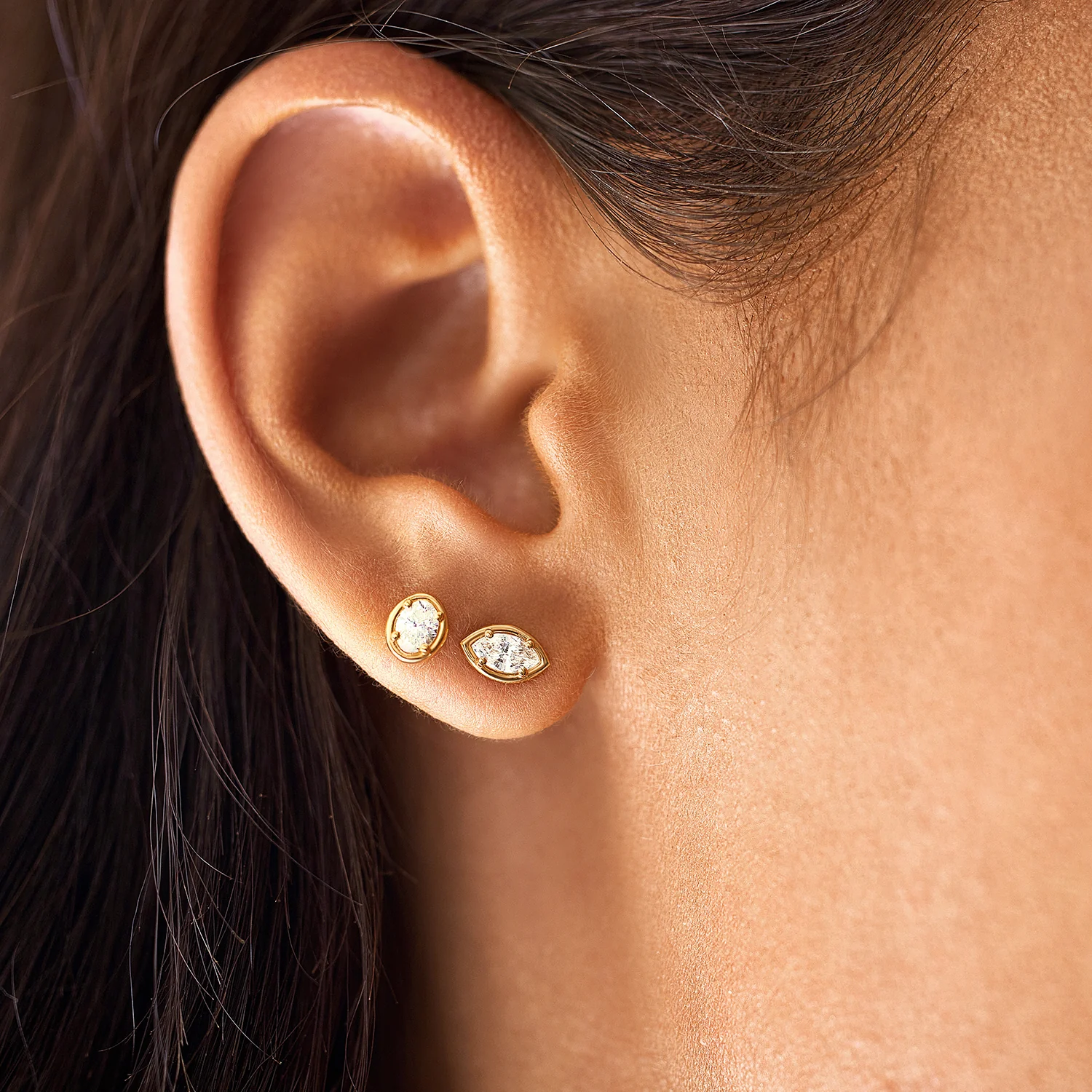 Oval Diamond Stud Earrings - Image 7