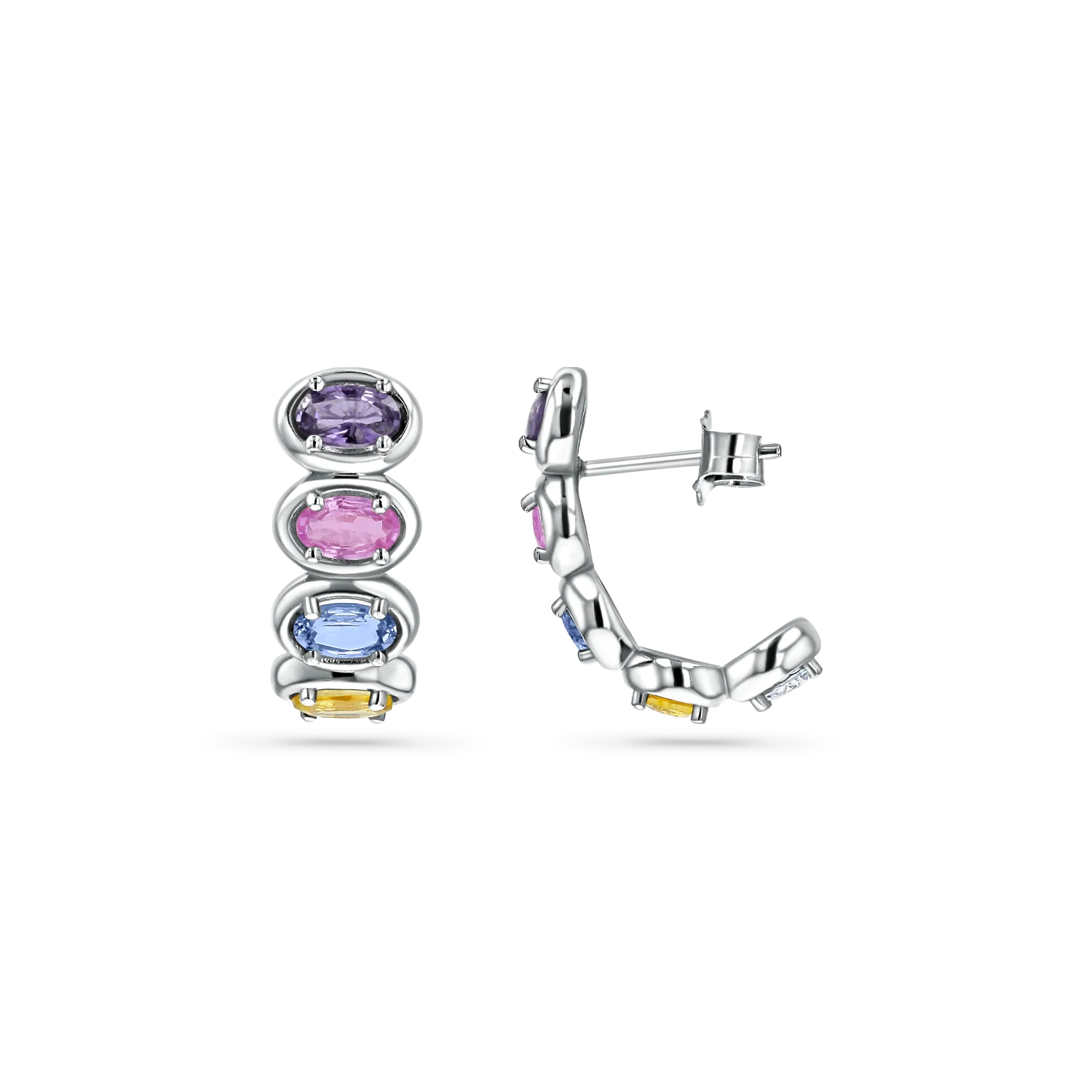 Oval Sapphire Multi Colored Half Hoop Earrings - Image 2