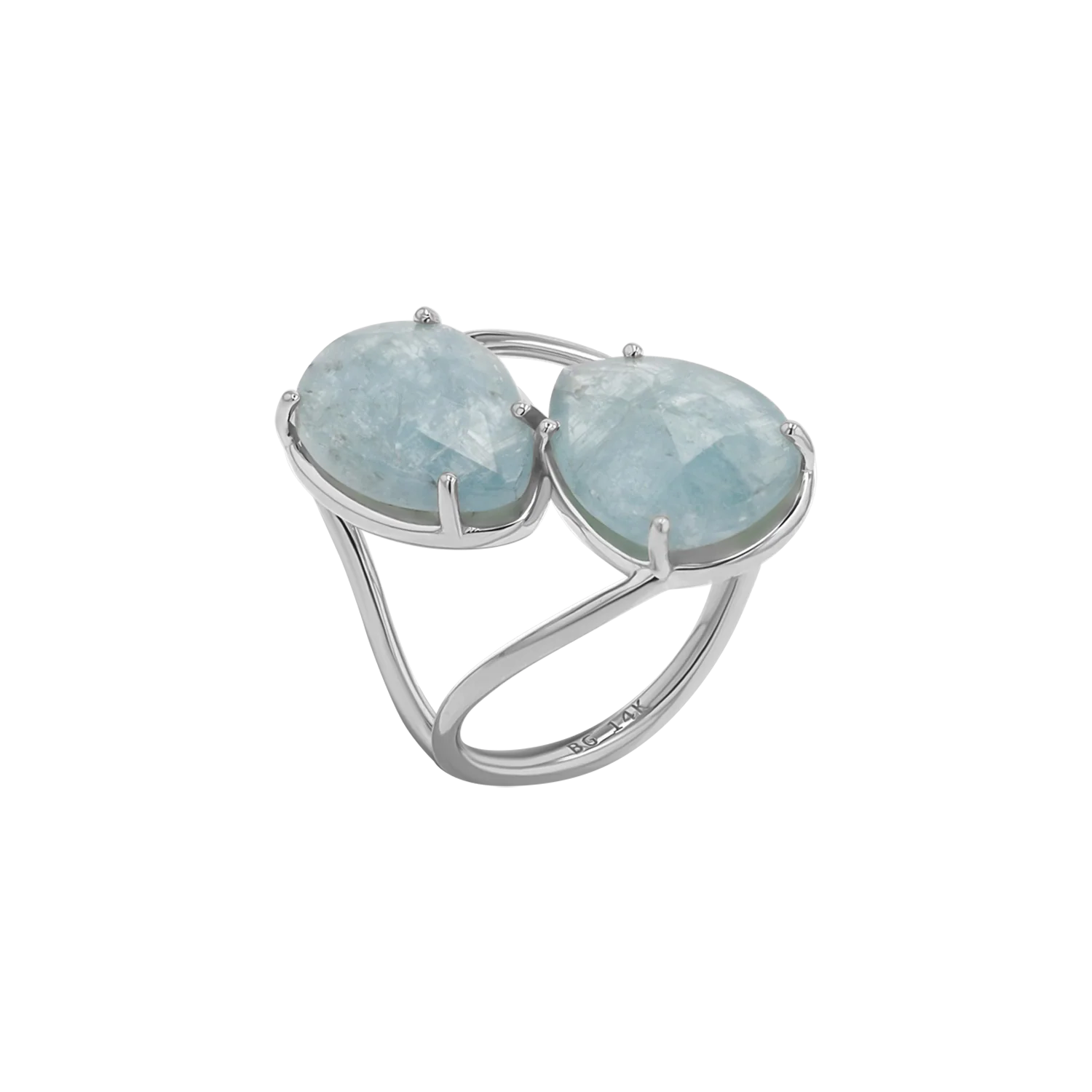 Pear Shape Aquamarine Duo Rose Cut Ring - Image 2
