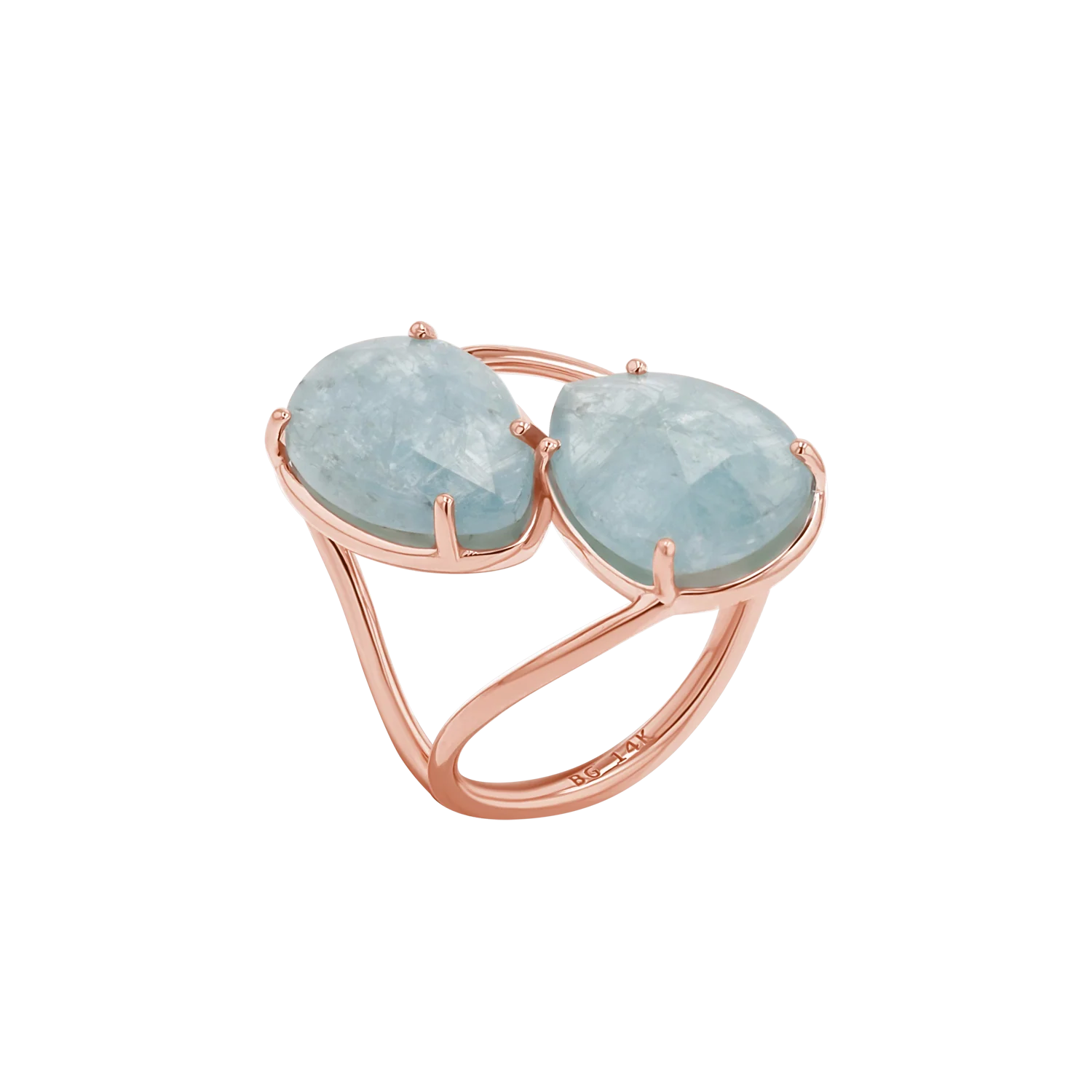 Pear Shape Aquamarine Duo Rose Cut Ring - Image 3