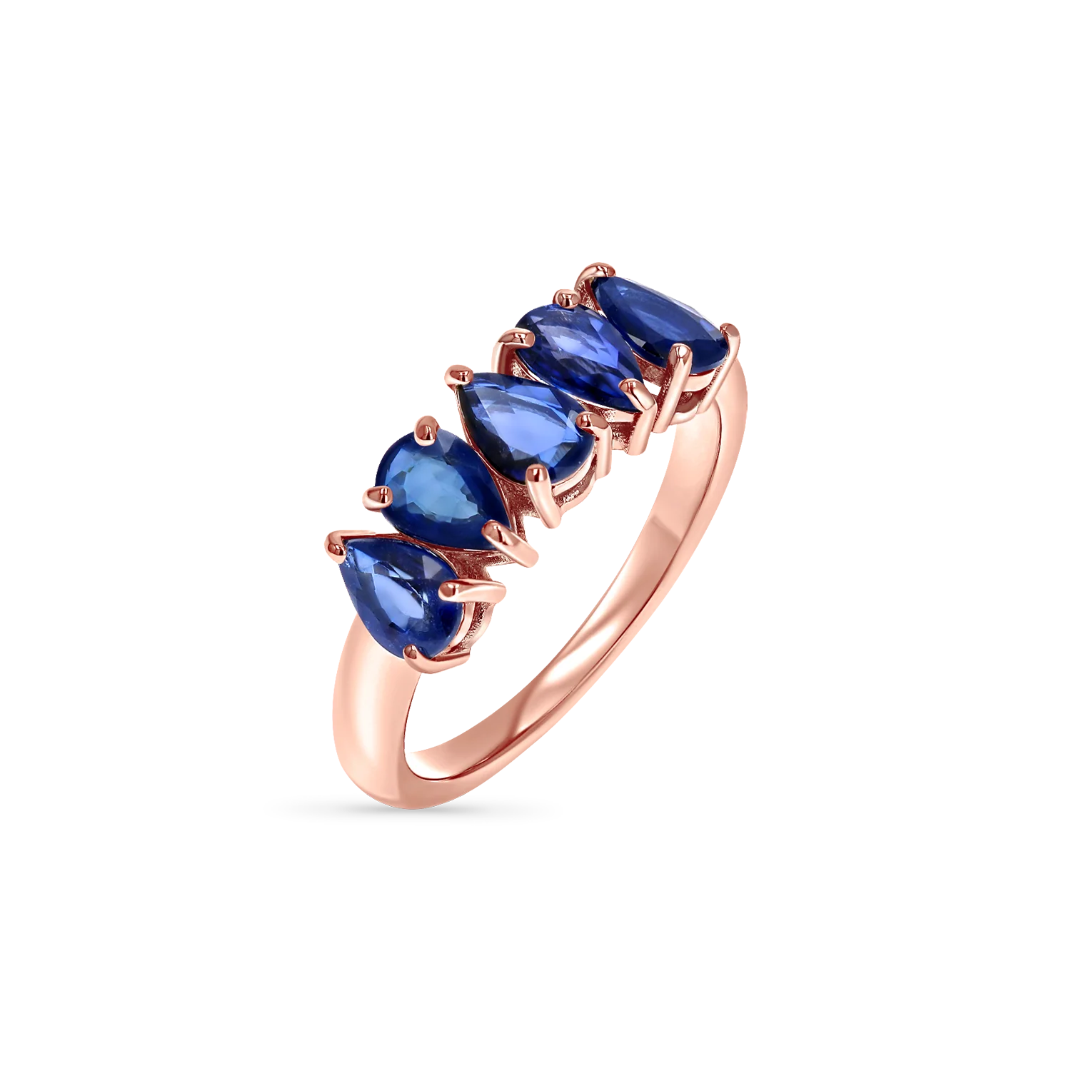 Pear Shape Blue Sapphire Half Eternity Ring - Image 3