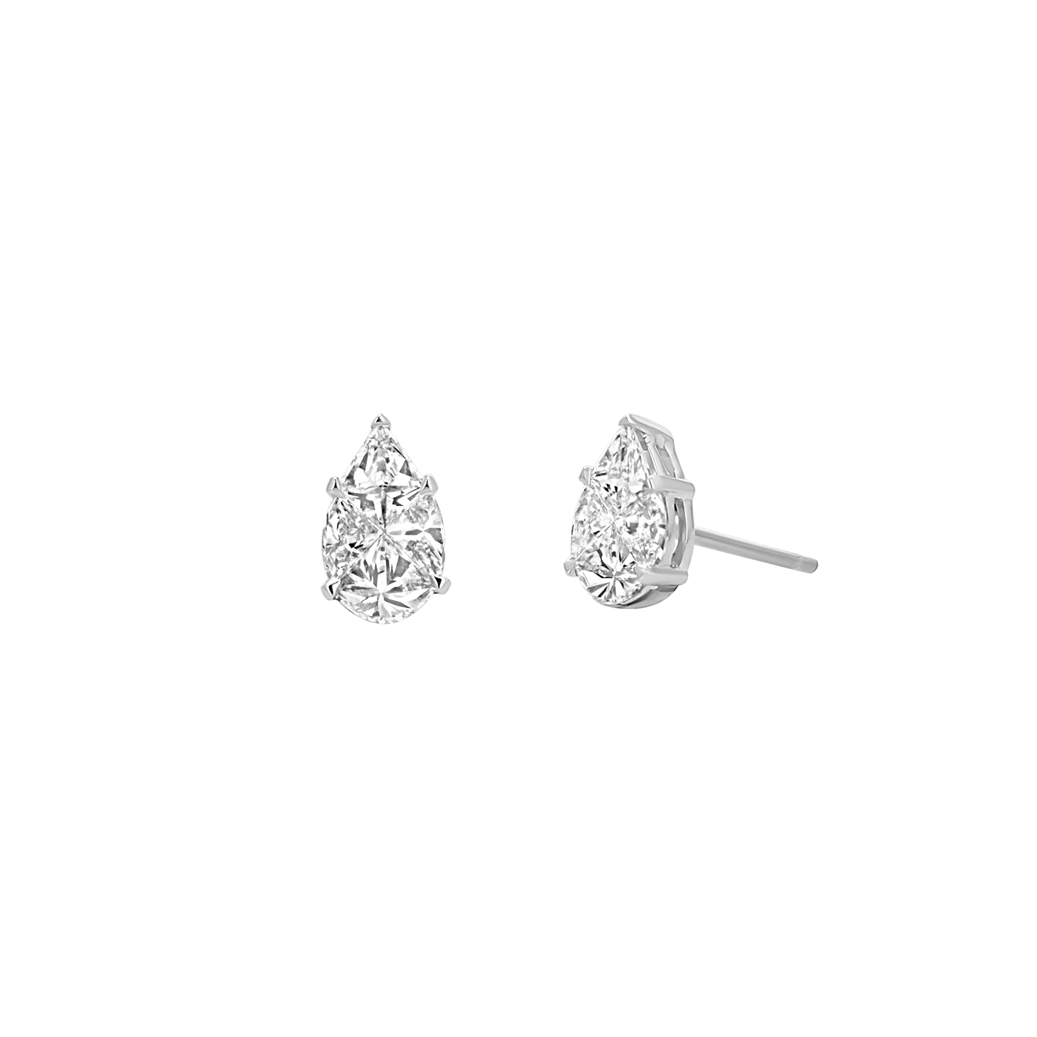 Pear Shape Illusion Set Diamond Stud Earrings - Image 3