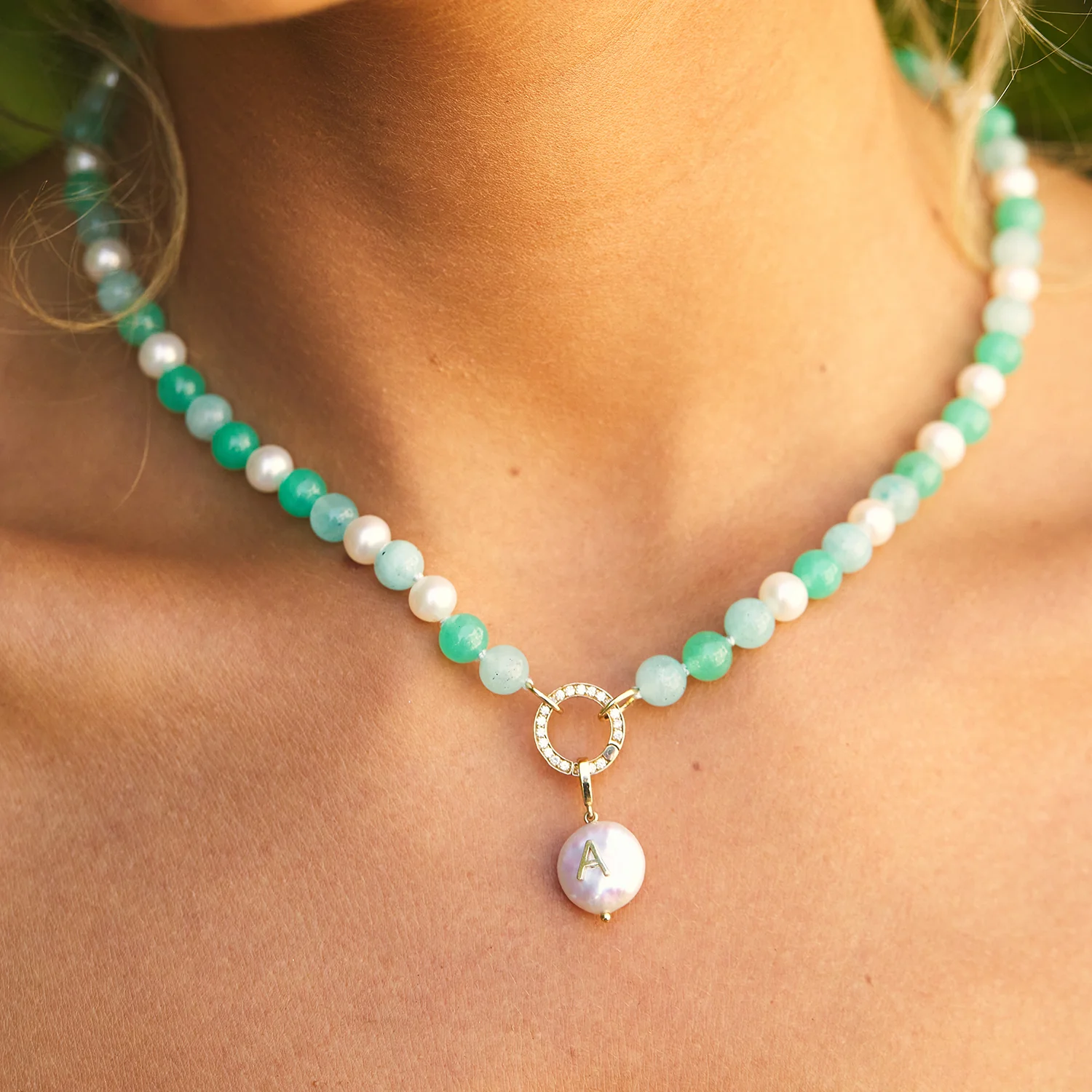 Pearl Aqua Connector Chain Necklace - Image 11