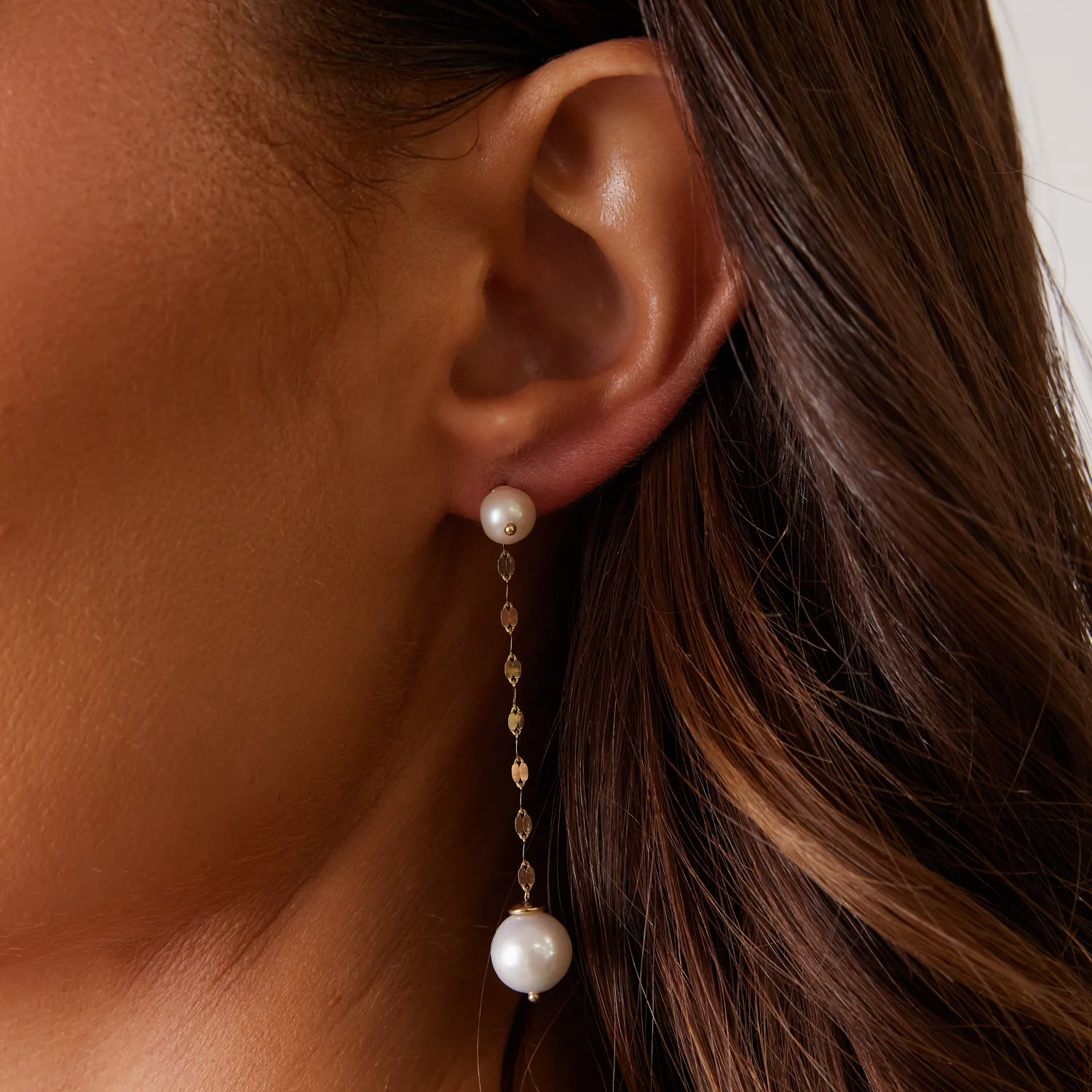 Pearl Drop Demure Chain Earrings - Image 3