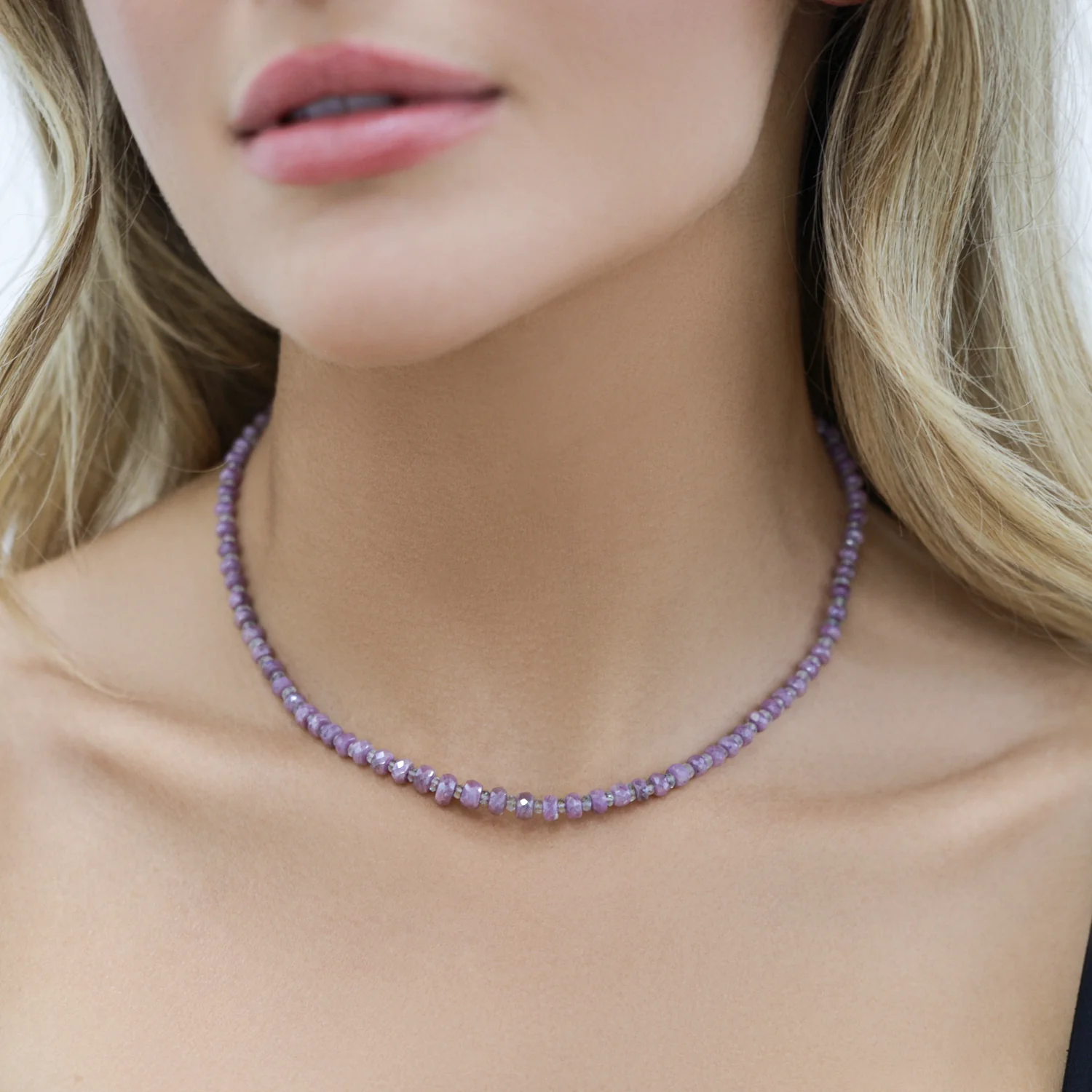 Pink Sapphire & Aquamarine Beaded Strand Necklace - Image 4