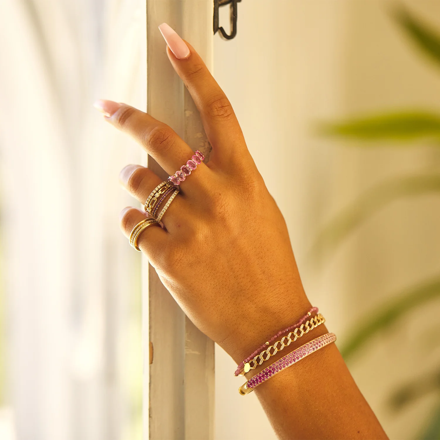 Pink Sapphire Stretch Beaded Bracelet - Image 2